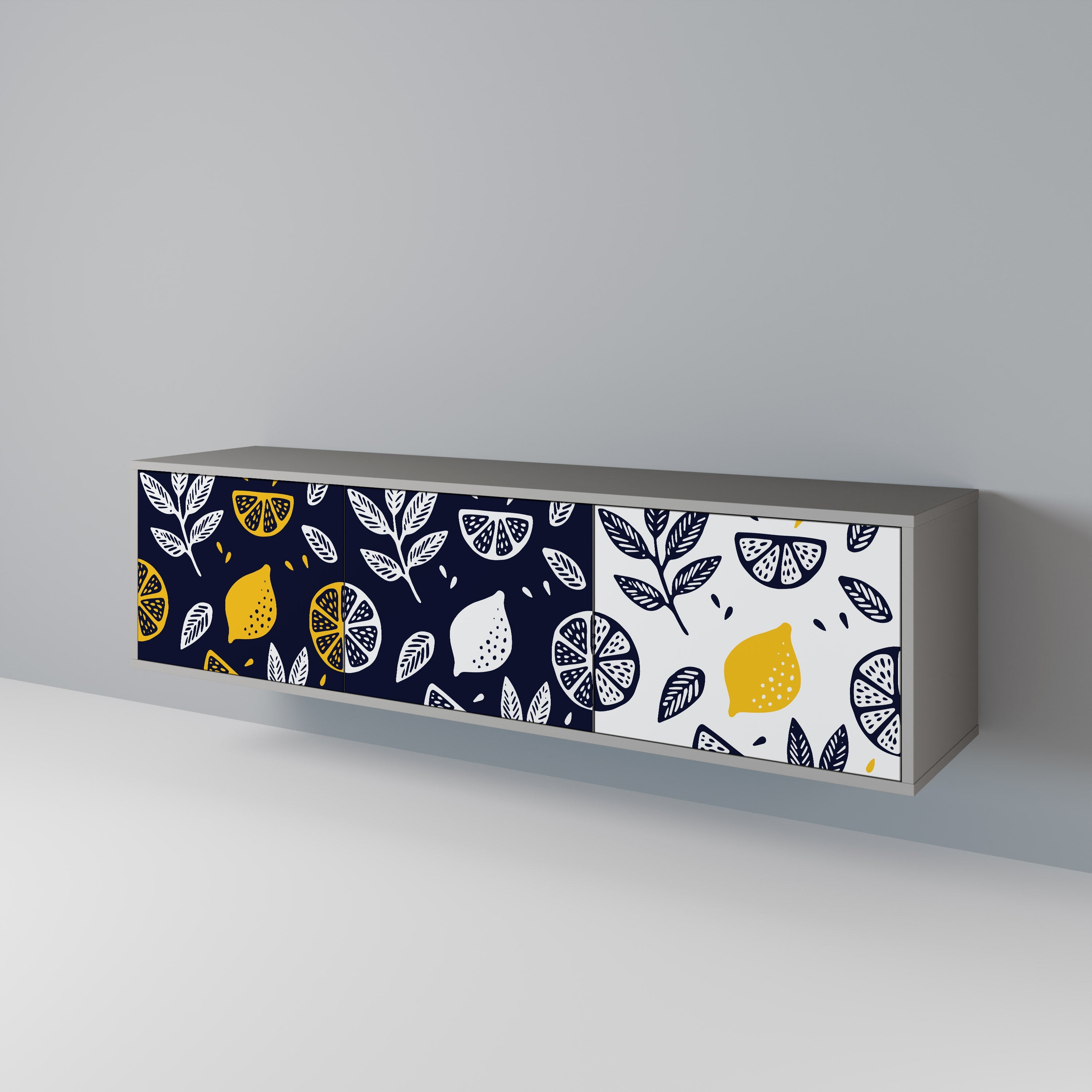 CITRUS BLACK AND WHITE 3-Door TV Stand in Grey Finish