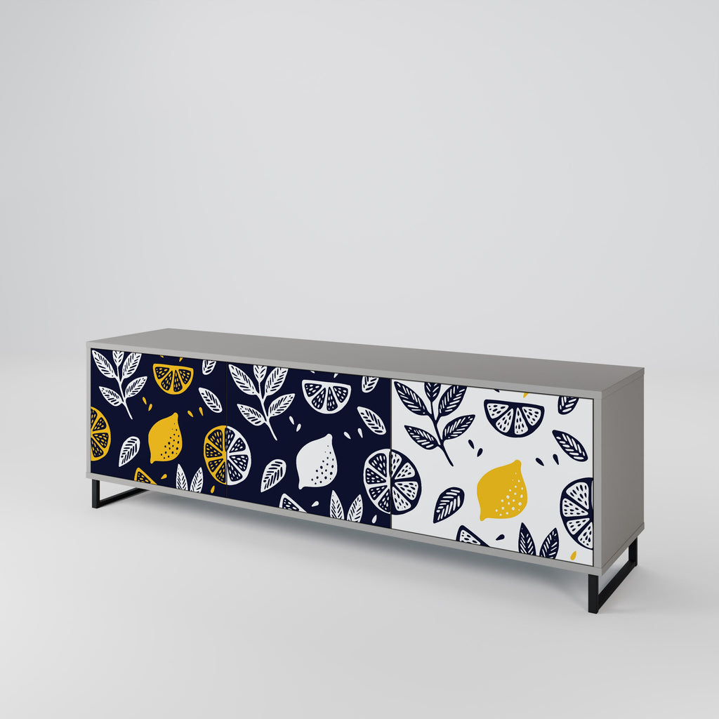 CITRUS BLACK AND WHITE 3-Door TV Stand in Grey Finish