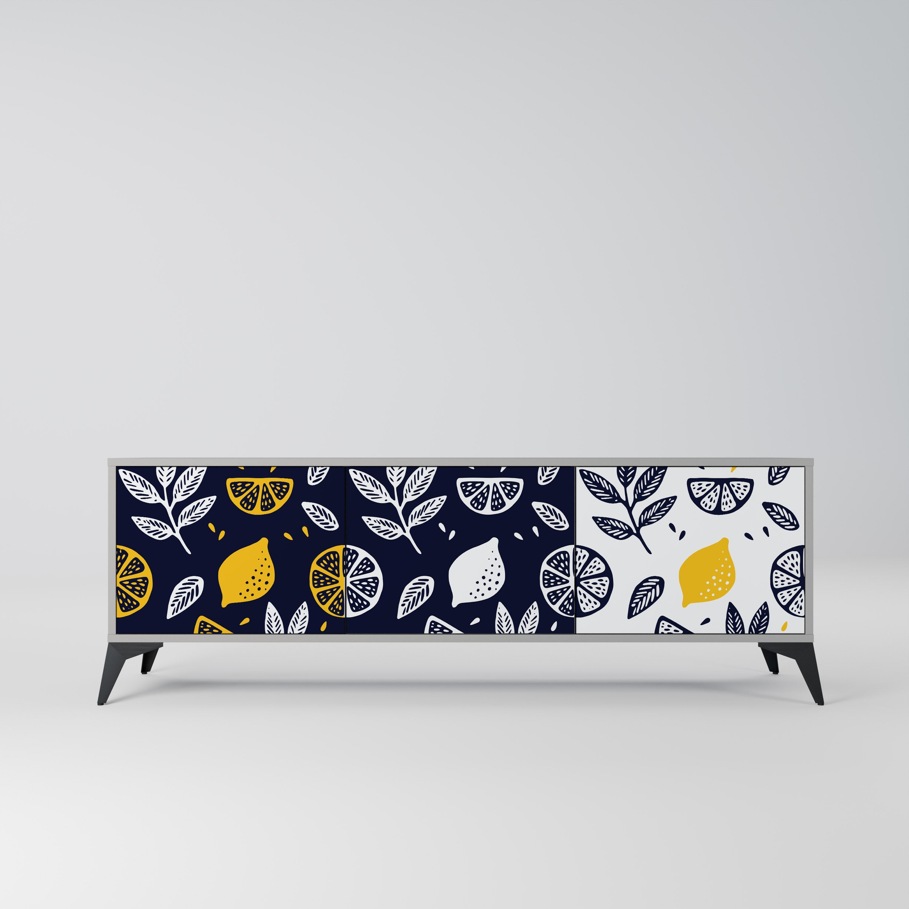 CITRUS BLACK AND WHITE Móvel de TV com 3 Portas em Acabamento Cinzento