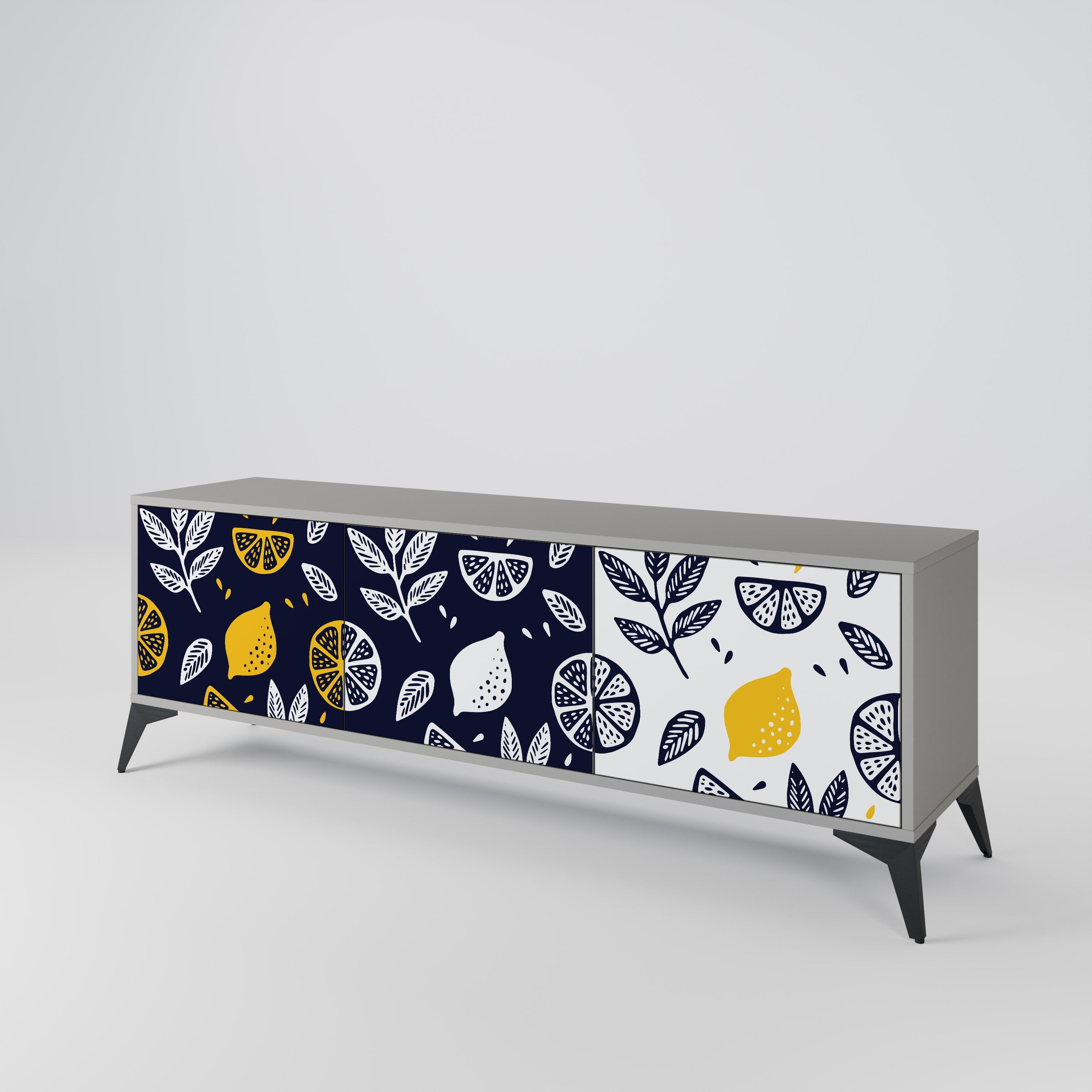 CITRUS BLACK AND WHITE Móvel de TV com 3 Portas em Acabamento Cinzento