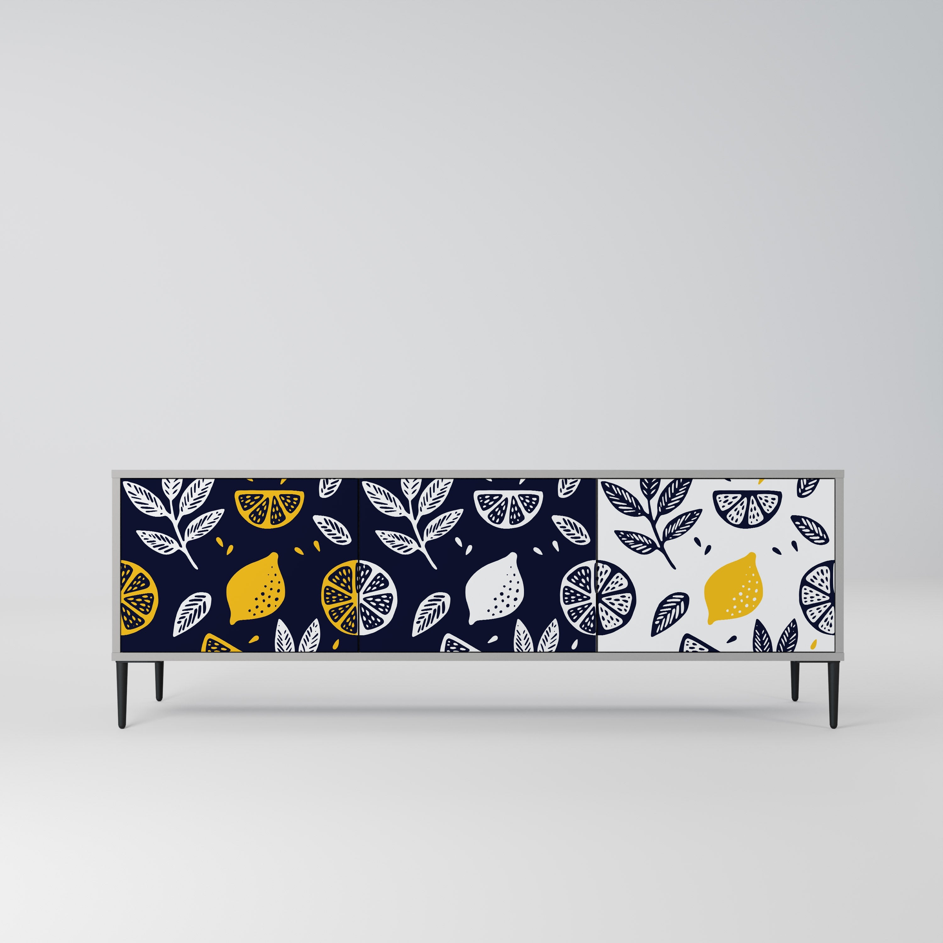 CITRUS BLACK AND WHITE Móvel de TV com 3 Portas em Acabamento Cinzento