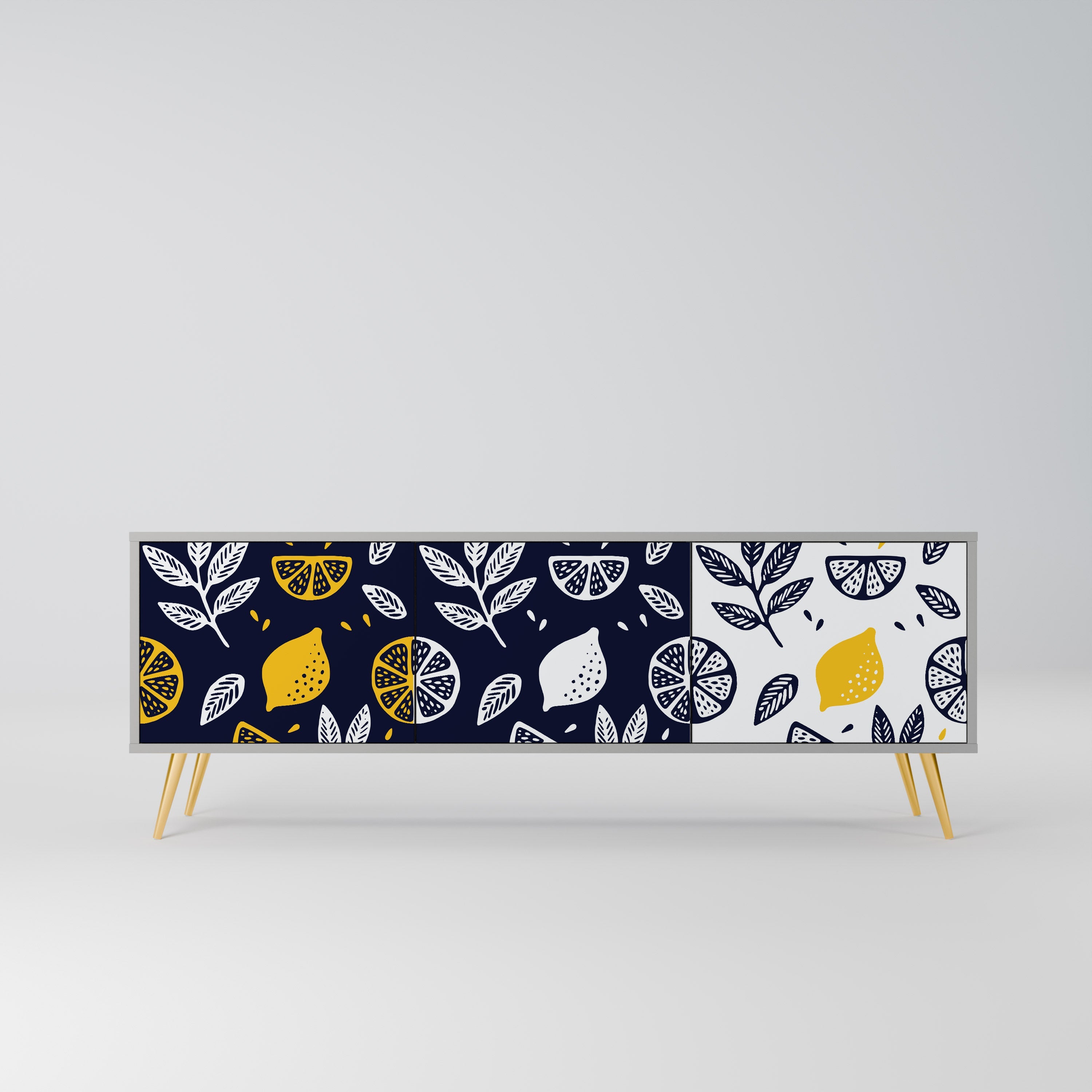 CITRUS BLACK AND WHITE Móvel de TV com 3 Portas em Acabamento Cinzento