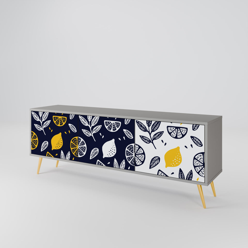 CITRUS BLACK AND WHITE 3-Door TV Stand in Grey Finish