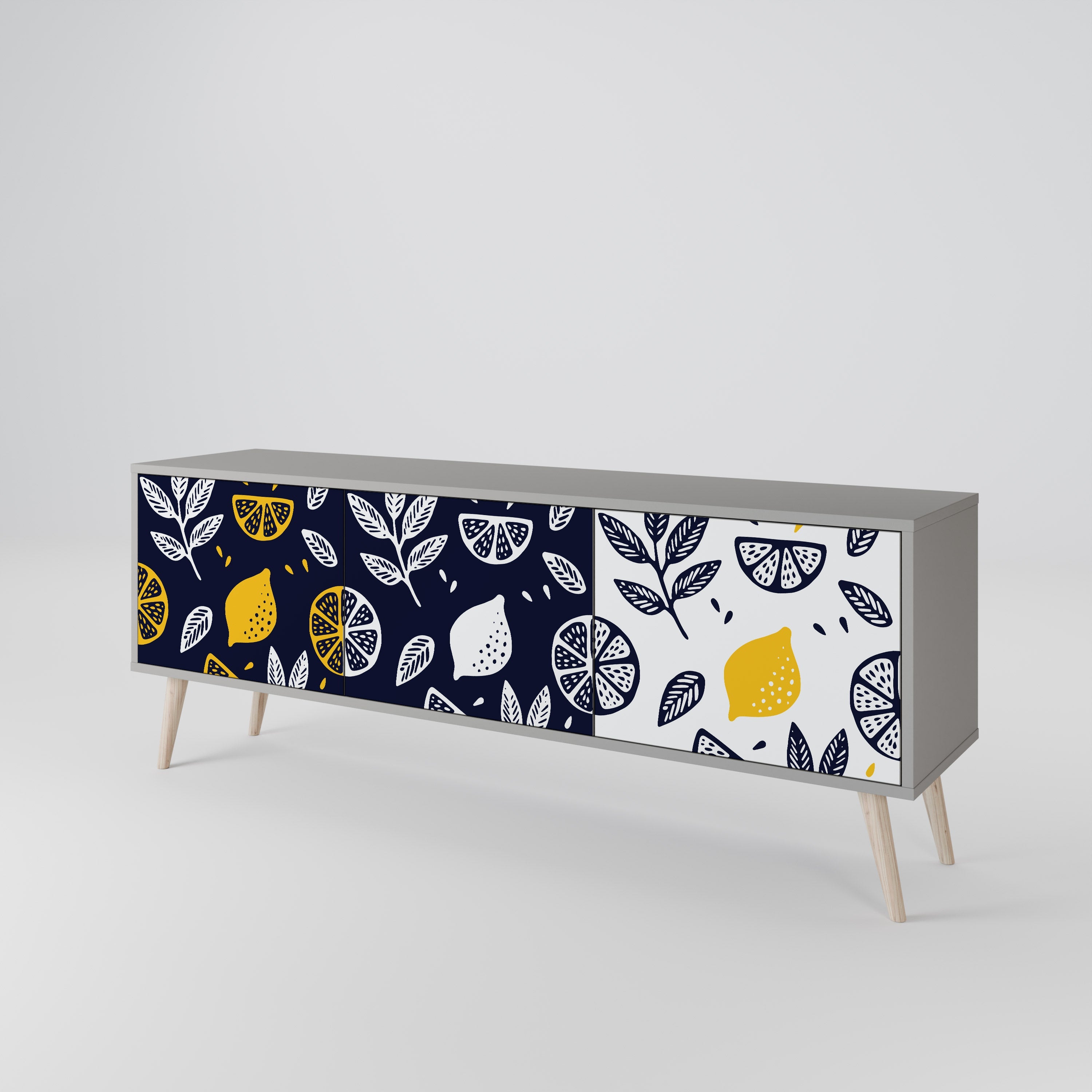 CITRUS BLACK AND WHITE Móvel de TV com 3 Portas em Acabamento Cinzento