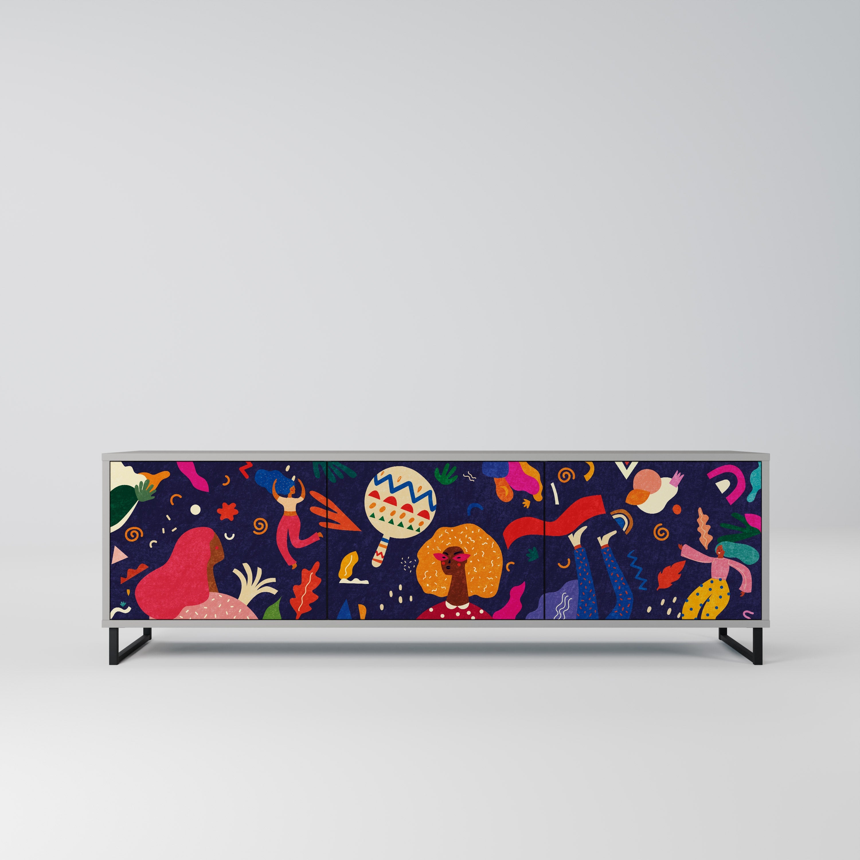 FESTIVE PLEASURES Móvel de TV com 3 Portas em Acabamento Cinzento