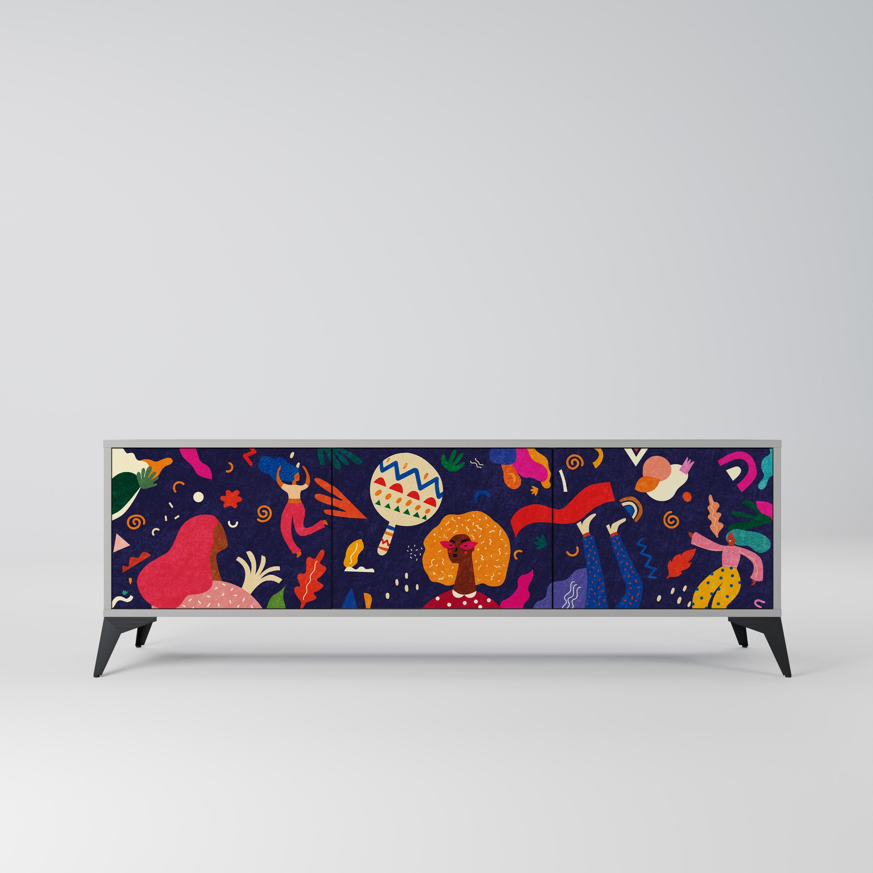 FESTIVE PLEASURES Móvel de TV com 3 Portas em Acabamento Cinzento