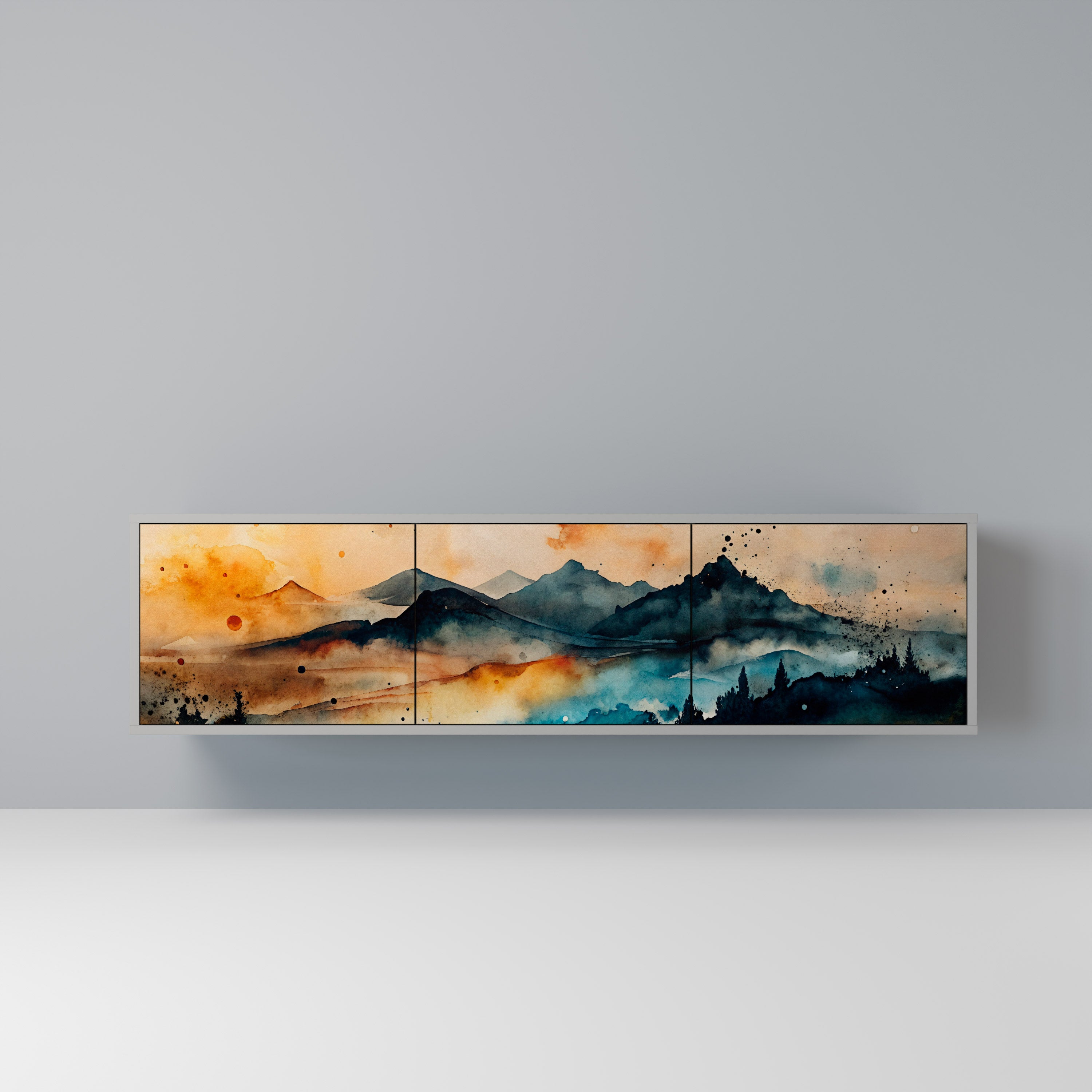 OMINOUS MOUNTAINS Móvel de TV com 3 Portas em Acabamento Cinzento