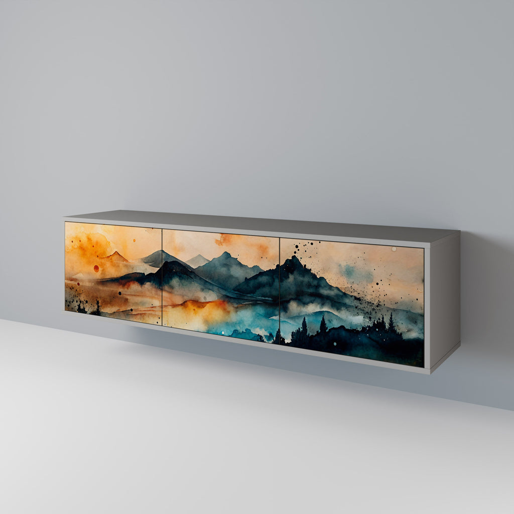 OMINOUS MOUNTAINS Móvel de TV com 3 Portas em Acabamento Cinzento