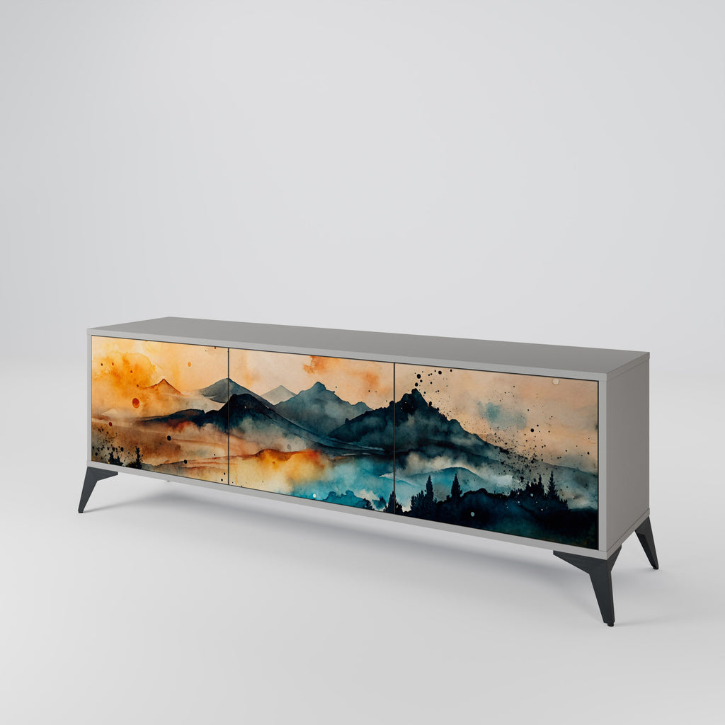 OMINOUS MOUNTAINS Móvel de TV com 3 Portas em Acabamento Cinzento