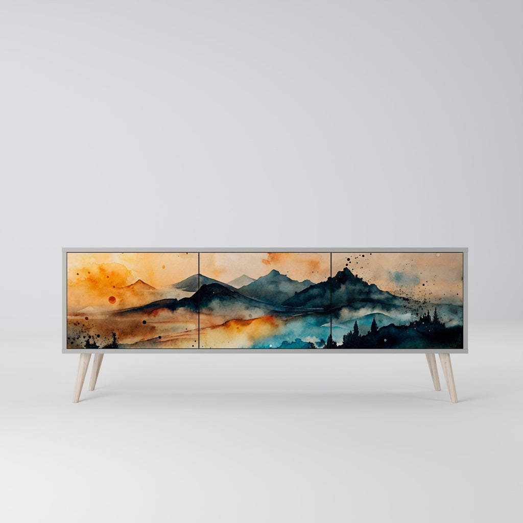 OMINOUS MOUNTAINS Móvel de TV com 3 Portas em Acabamento Cinzento