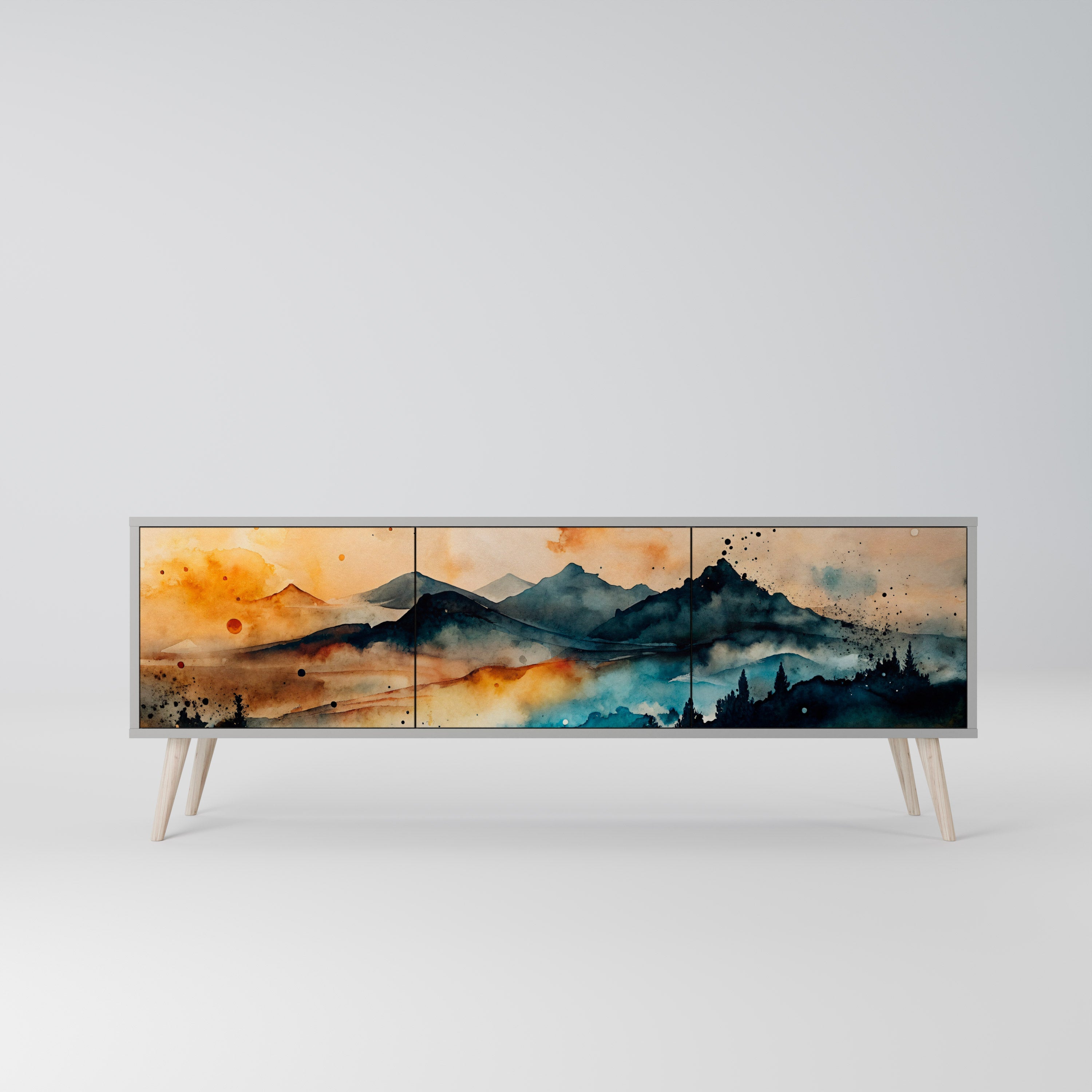 OMINOUS MOUNTAINS Móvel de TV com 3 Portas em Acabamento Cinzento