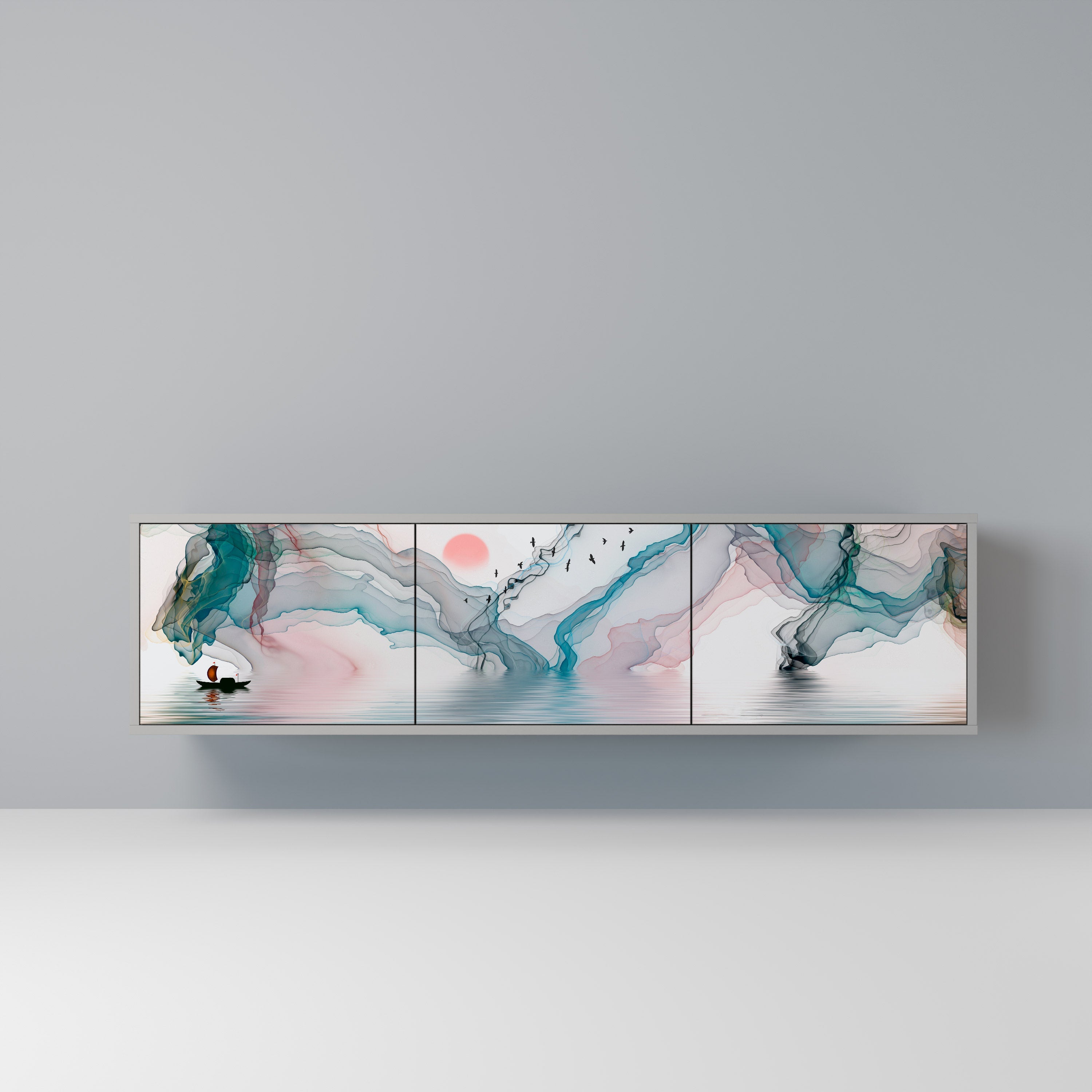 VELVET CROSSING Móvel de TV com 3 Portas em Acabamento Cinzento