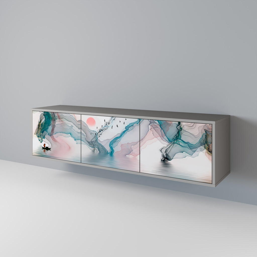 VELVET CROSSING 3-Door TV Stand in Grey Finish