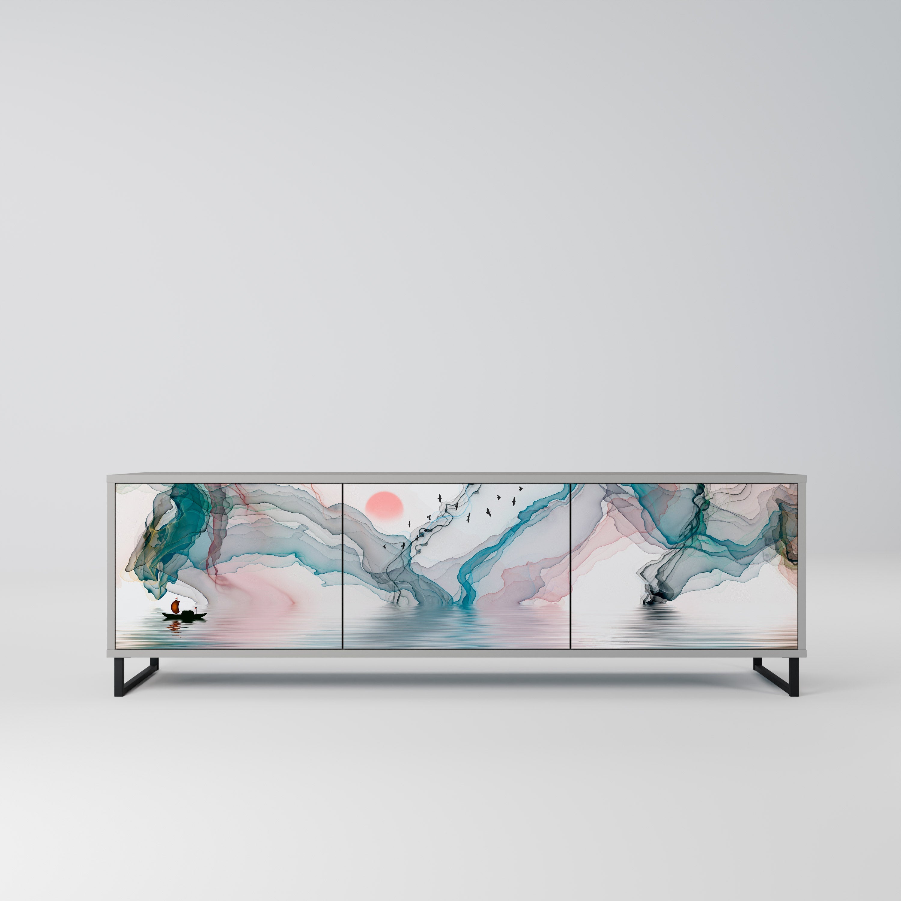 VELVET CROSSING Móvel de TV com 3 Portas em Acabamento Cinzento