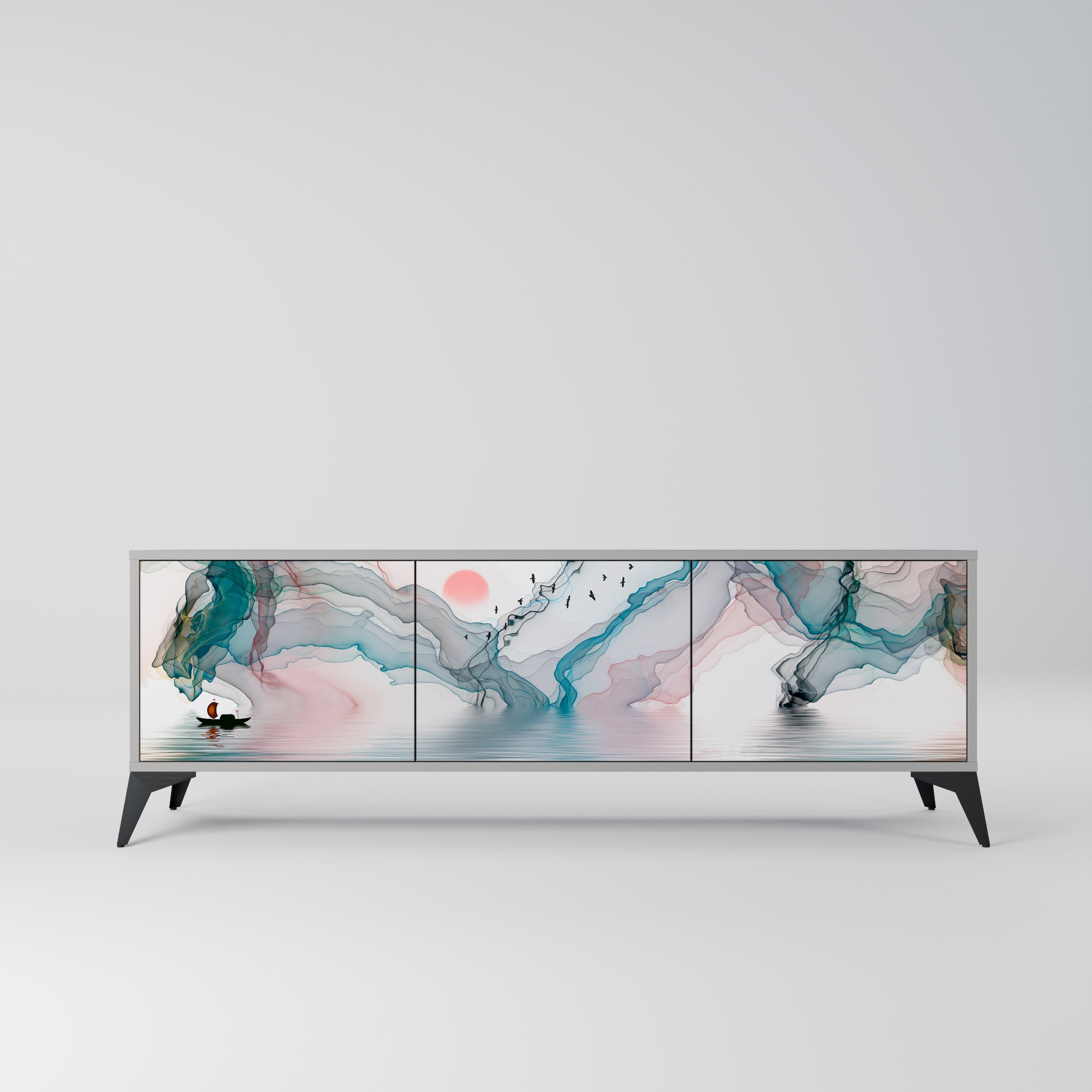 VELVET CROSSING Móvel de TV com 3 Portas em Acabamento Cinzento