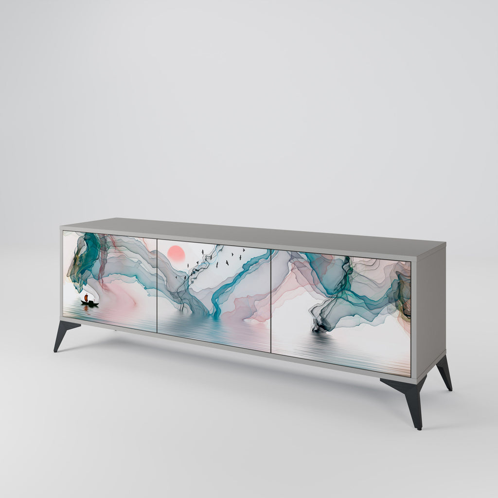 VELVET CROSSING 3-Door TV Stand in Grey Finish