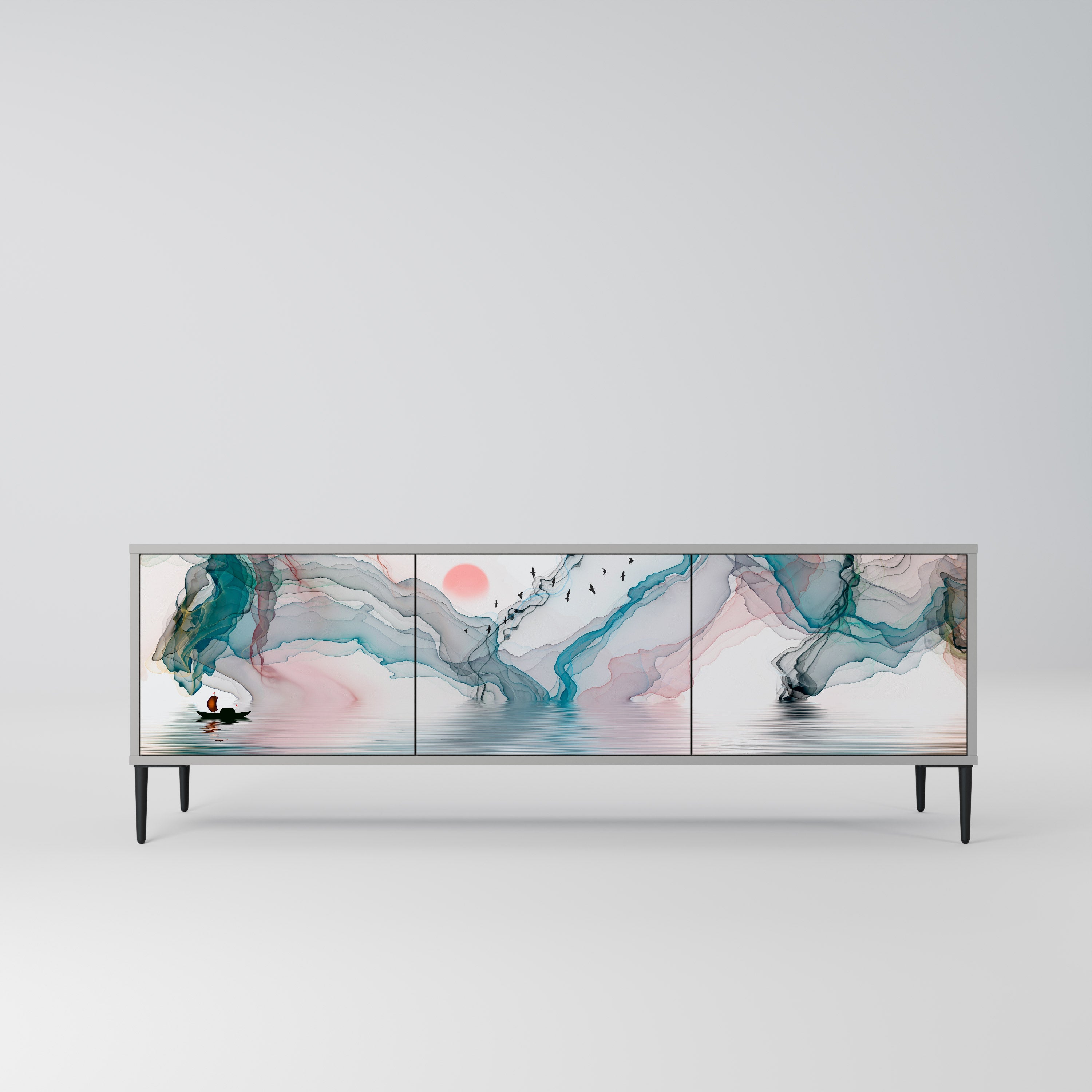 VELVET CROSSING Móvel de TV com 3 Portas em Acabamento Cinzento