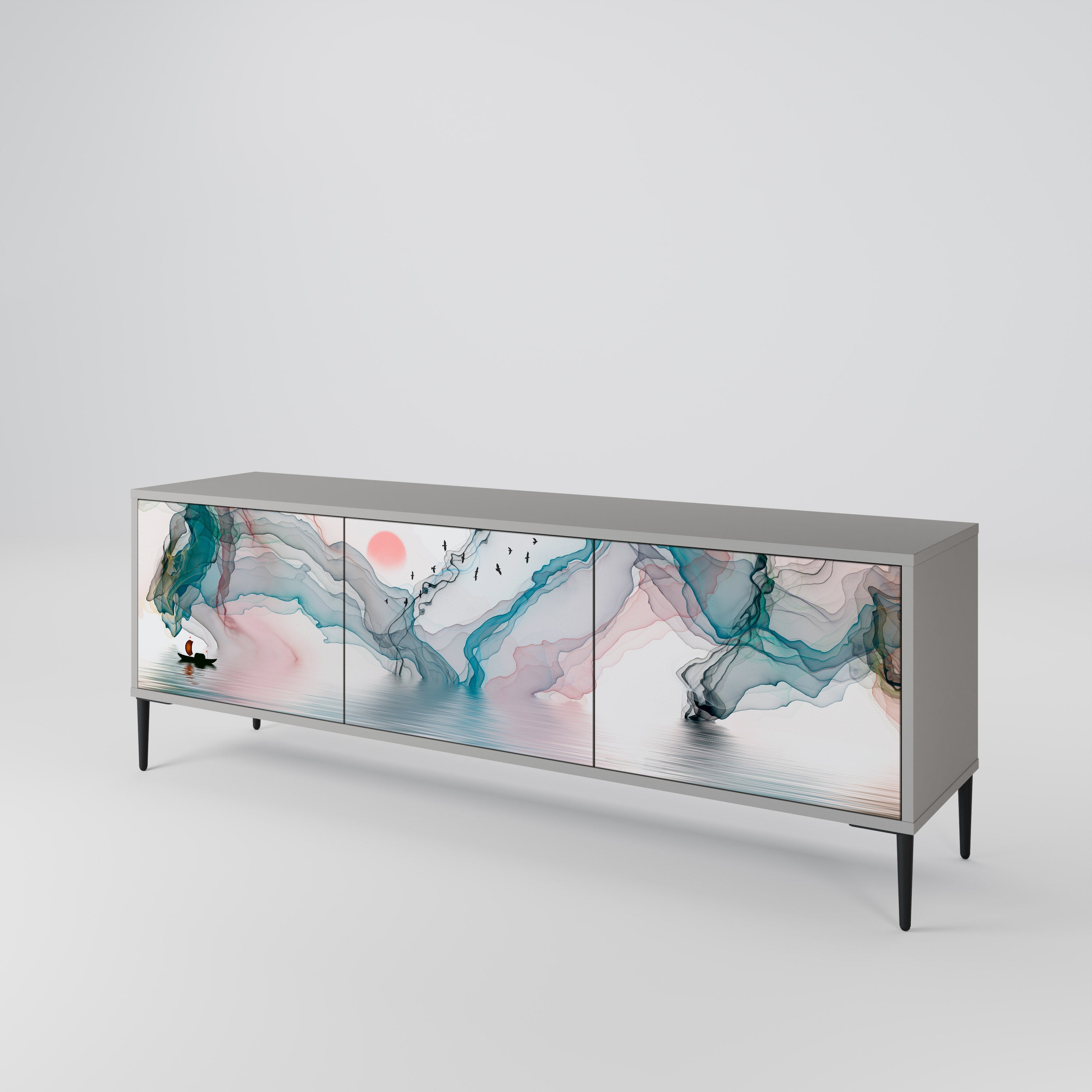 VELVET CROSSING Móvel de TV com 3 Portas em Acabamento Cinzento