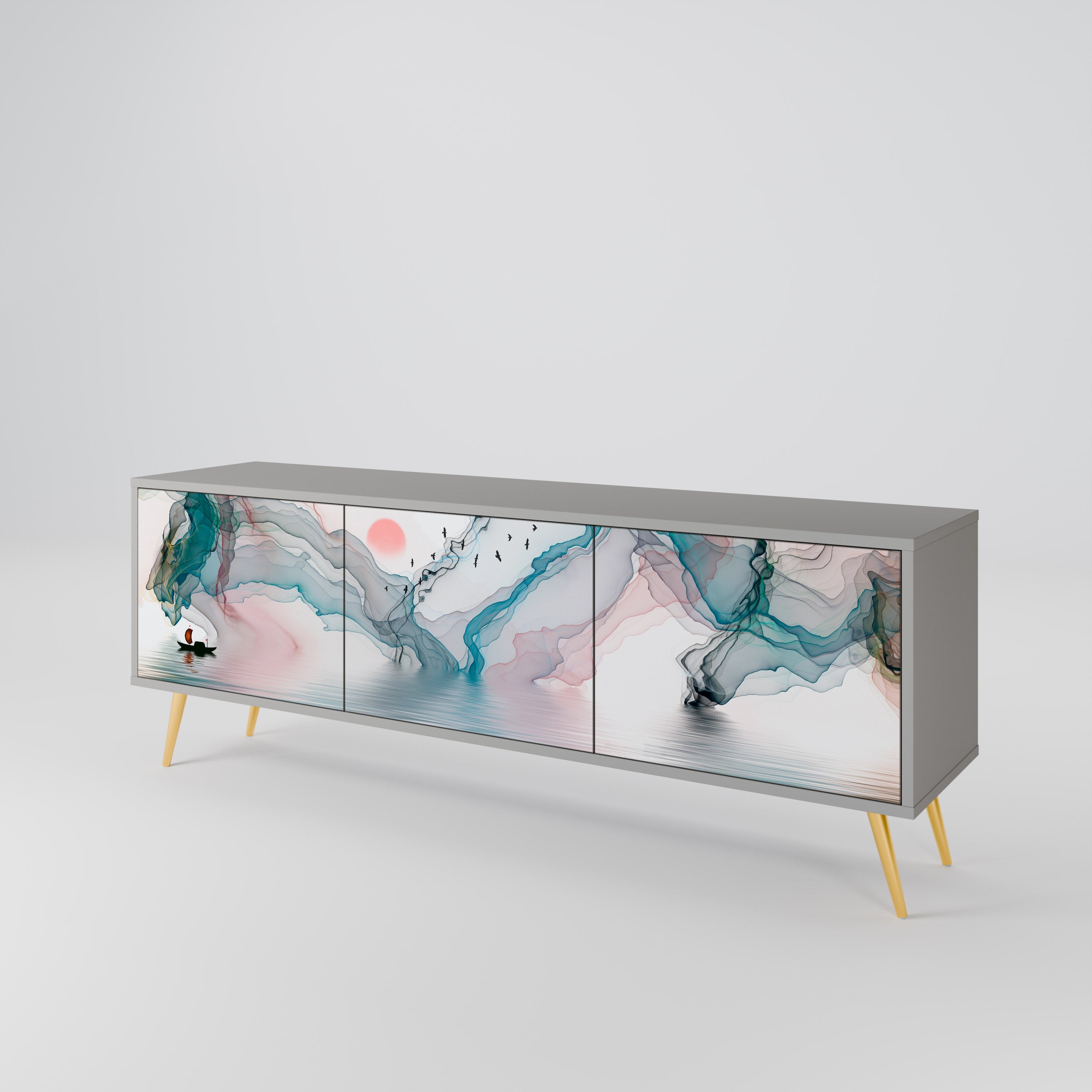 VELVET CROSSING Móvel de TV com 3 Portas em Acabamento Cinzento