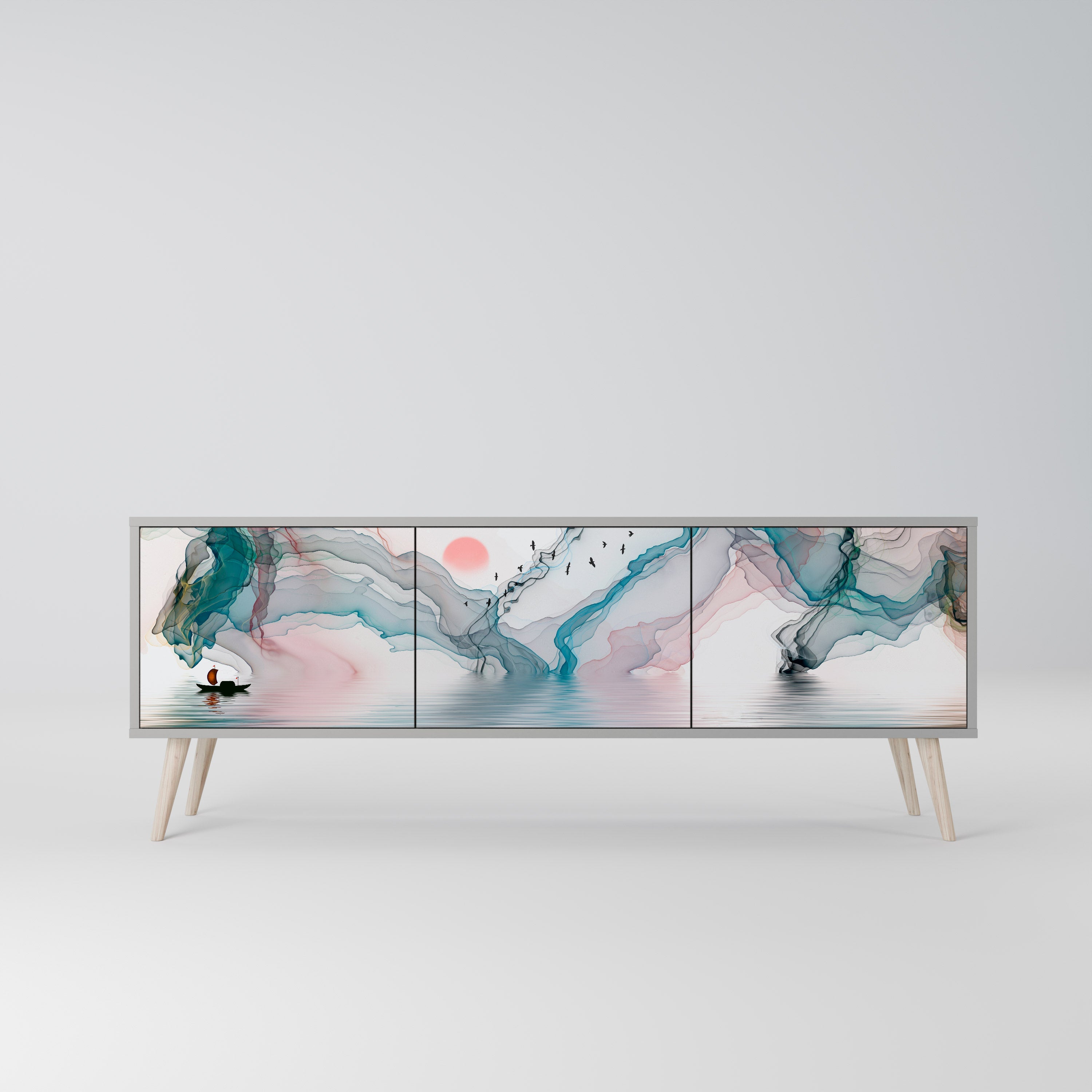 VELVET CROSSING Móvel de TV com 3 Portas em Acabamento Cinzento