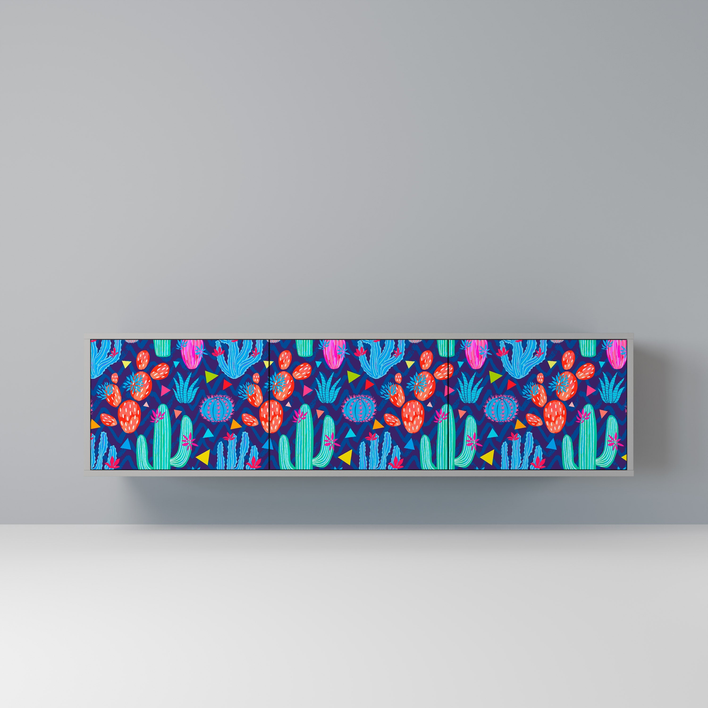 CACTUS VIBES Móvel de TV com 3 Portas em Acabamento Cinzento