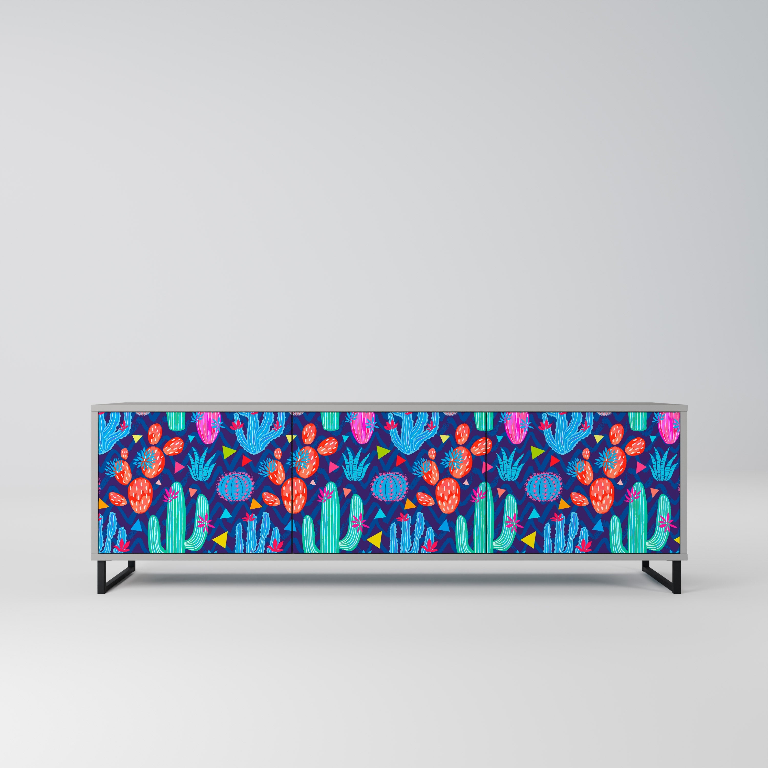 CACTUS VIBES Móvel de TV com 3 Portas em Acabamento Cinzento