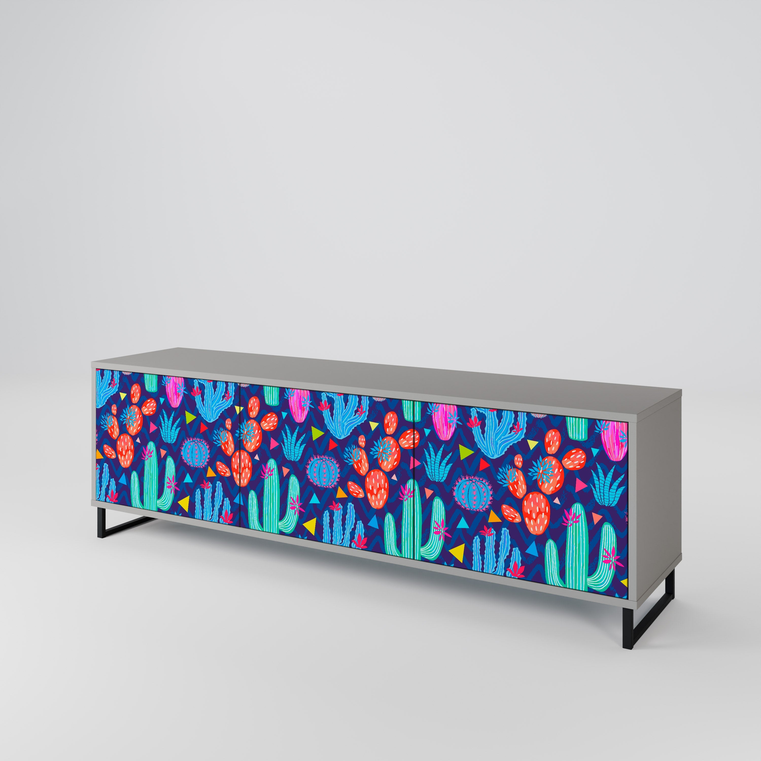 CACTUS VIBES Móvel de TV com 3 Portas em Acabamento Cinzento