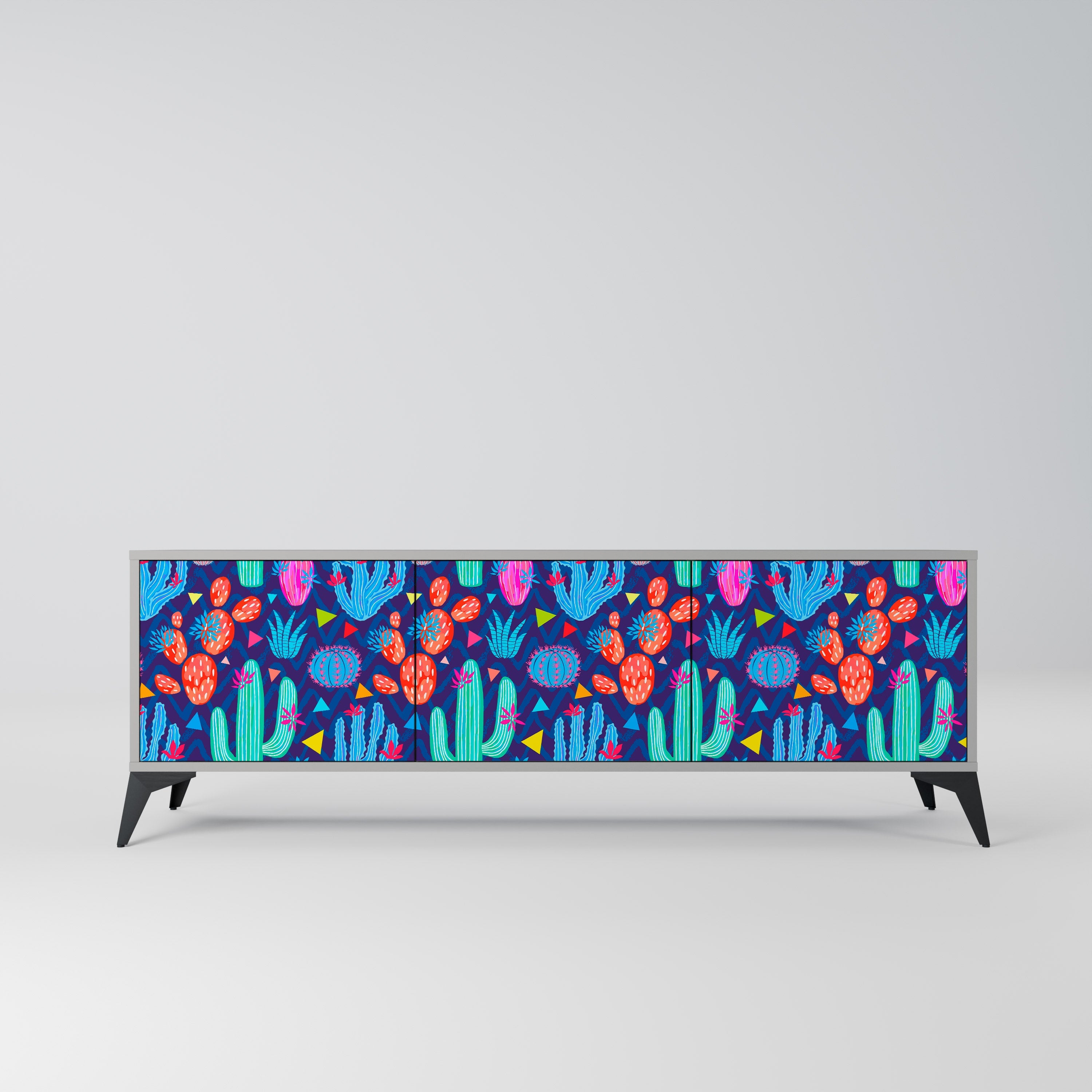 CACTUS VIBES Móvel de TV com 3 Portas em Acabamento Cinzento