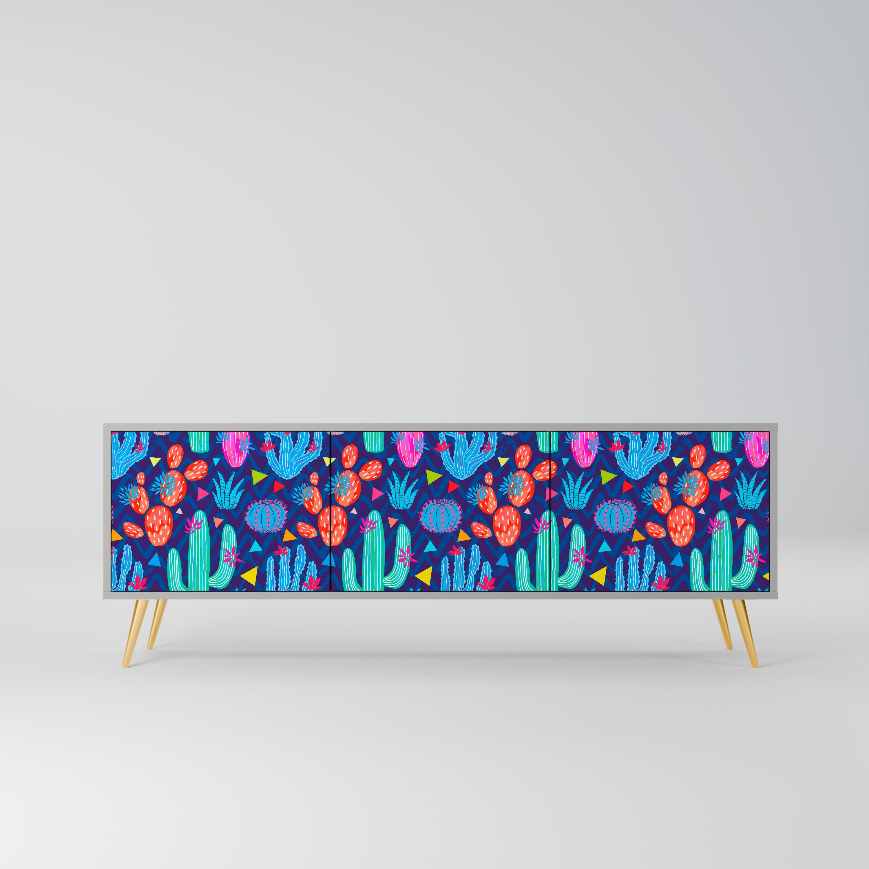 CACTUS VIBES Móvel de TV com 3 Portas em Acabamento Cinzento