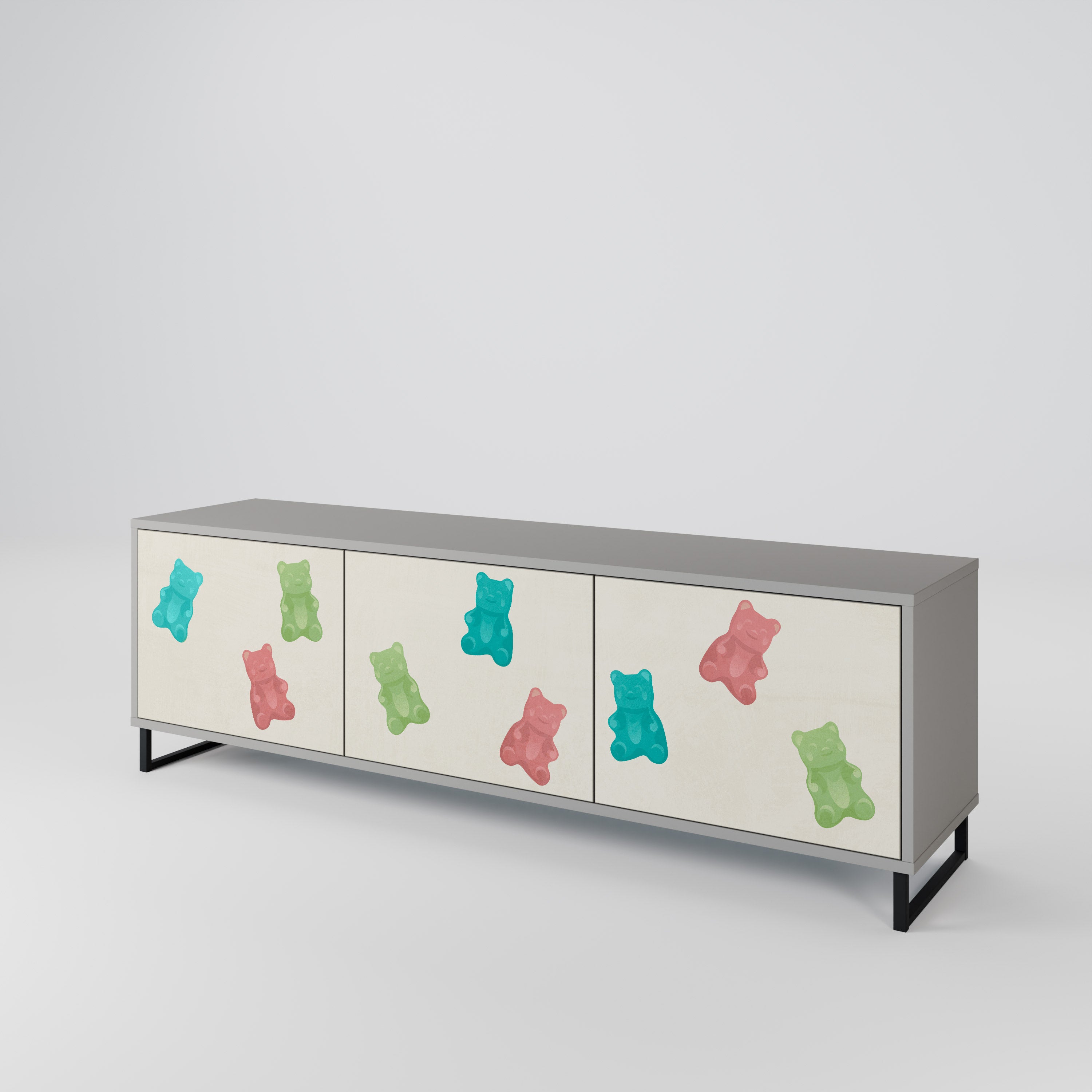 GUMMY BEARS 3-Door TV Stand in Grey Finish