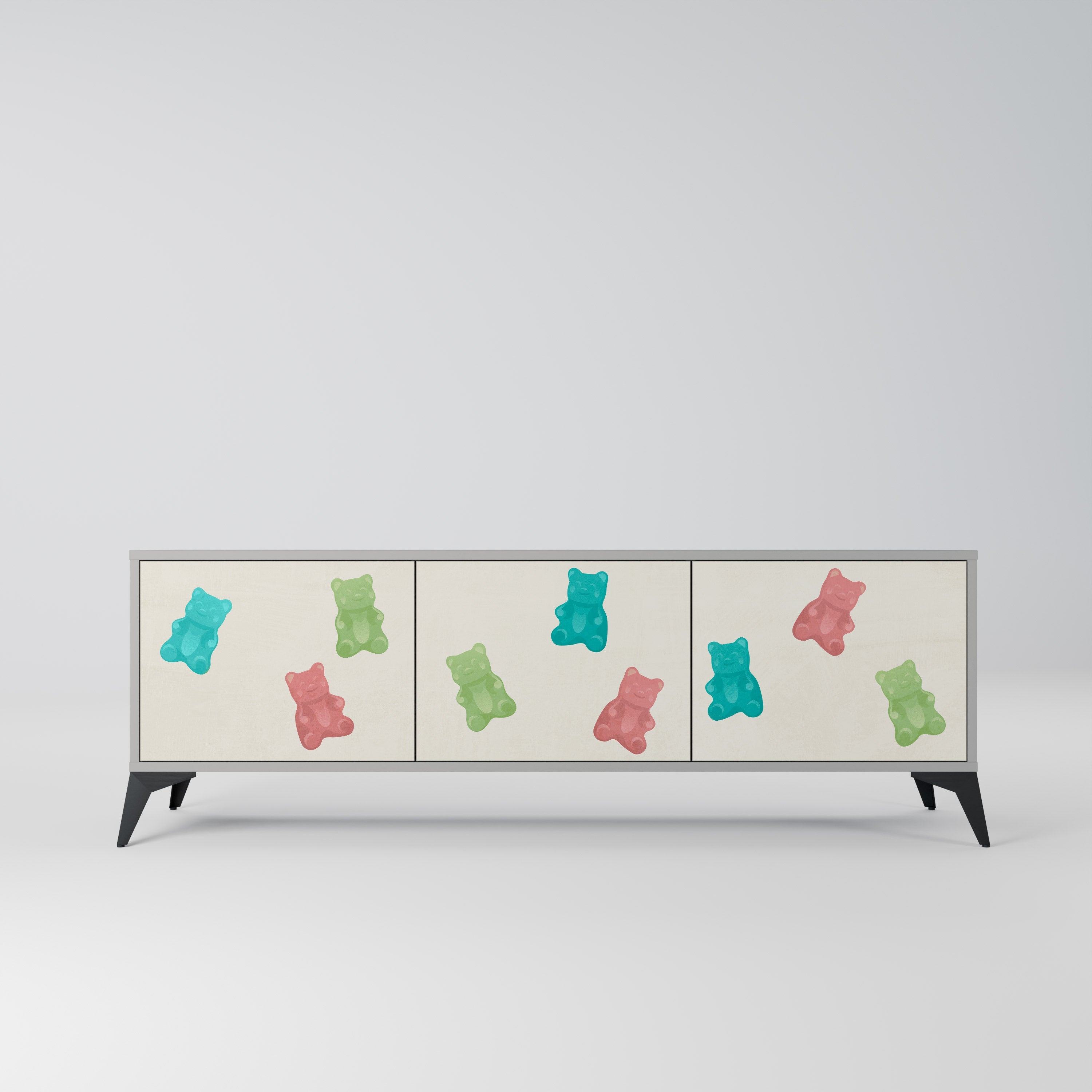 GUMMY BEARS Móvel de TV com 3 Portas em Acabamento Cinzento