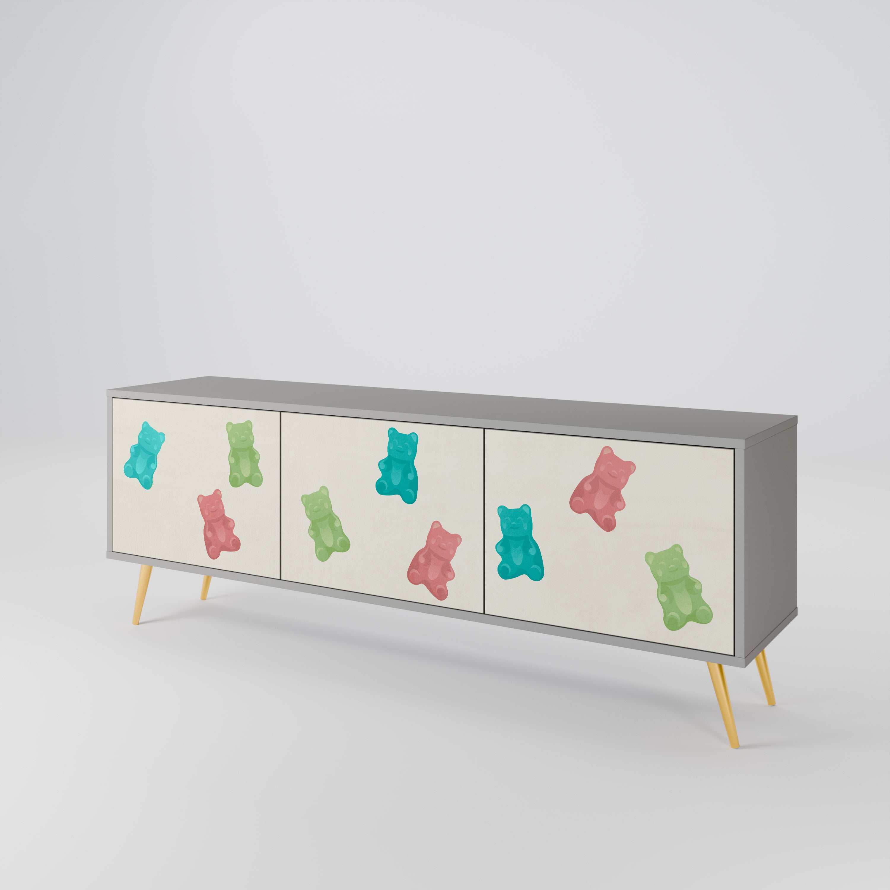 GUMMY BEARS Móvel de TV com 3 Portas em Acabamento Cinzento