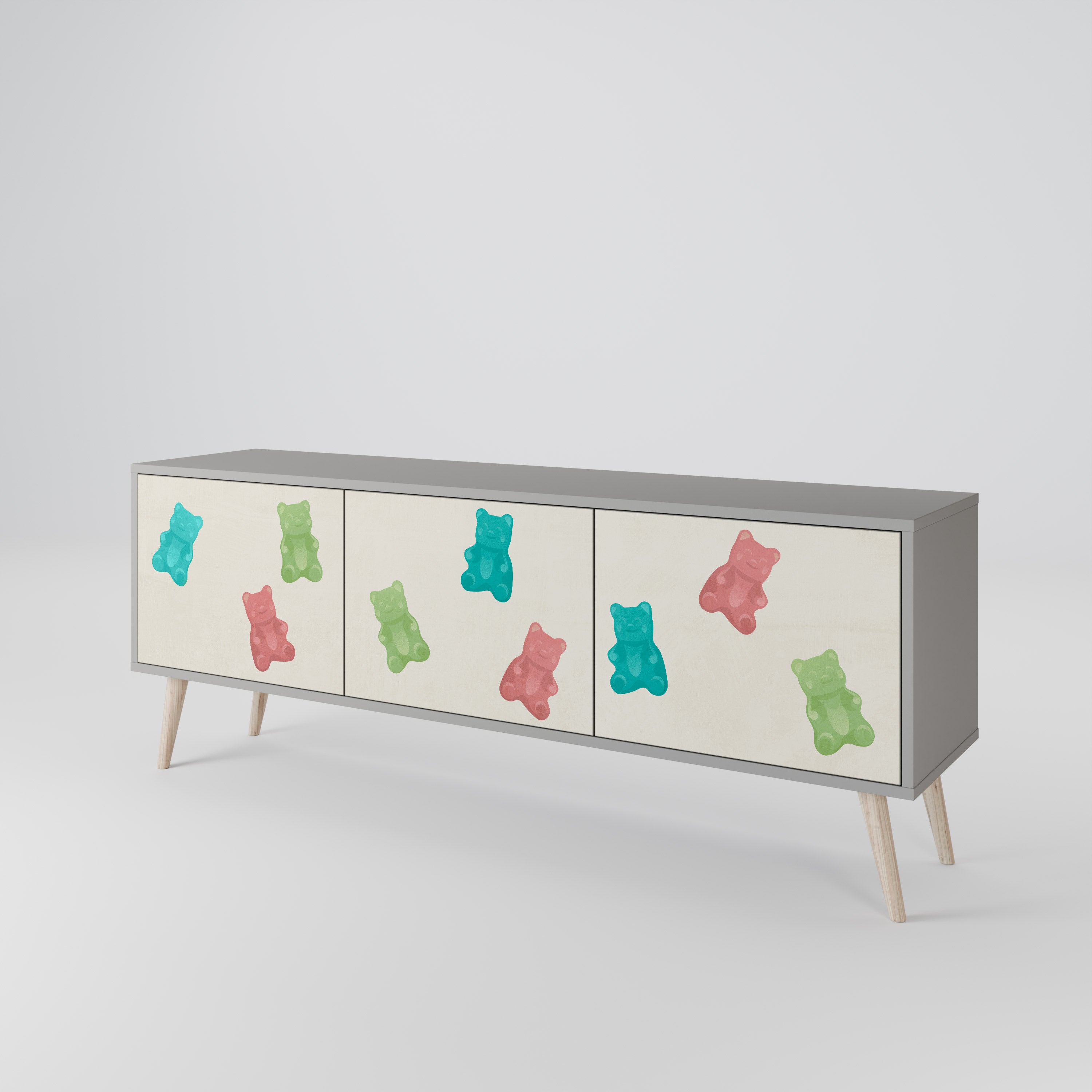 GUMMY BEARS Móvel de TV com 3 Portas em Acabamento Cinzento