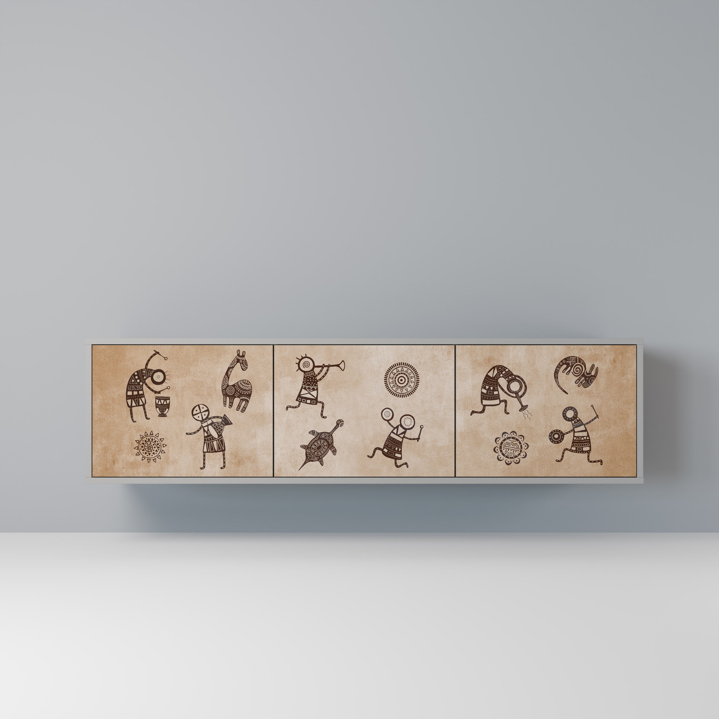 AFRICAN STYLE Móvel de TV com 3 Portas em Acabamento Cinzento