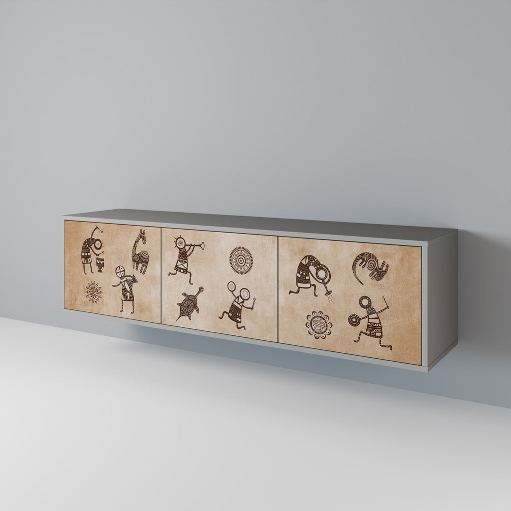 AFRICAN STYLE Móvel de TV com 3 Portas em Acabamento Cinzento