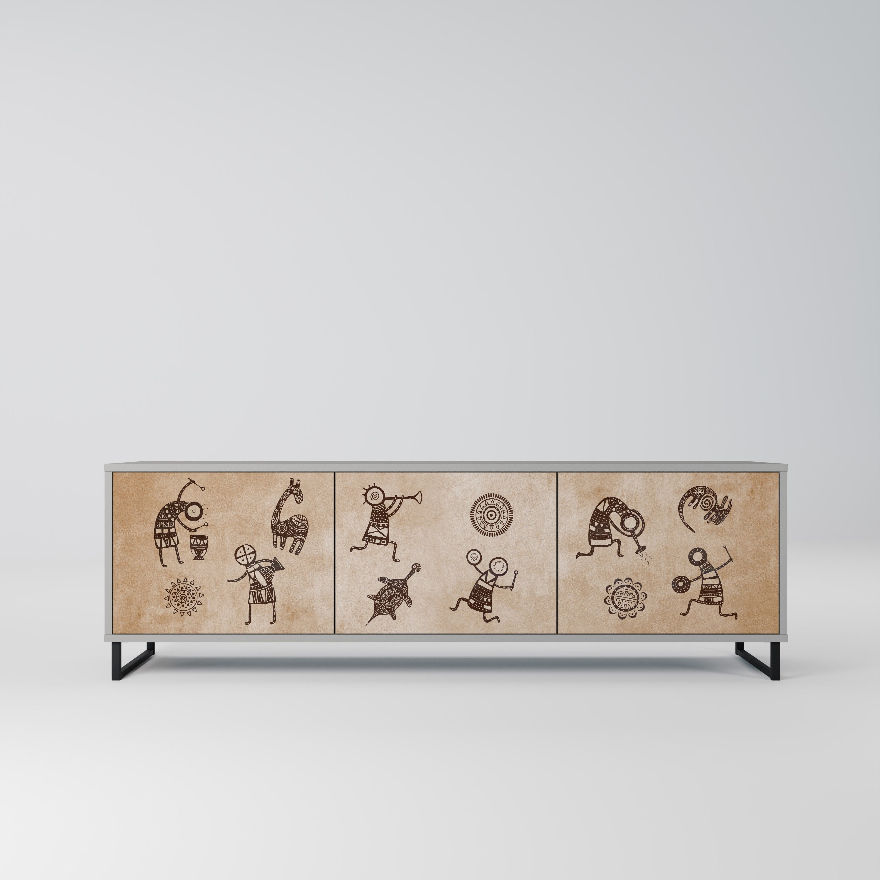 AFRICAN STYLE Móvel de TV com 3 Portas em Acabamento Cinzento