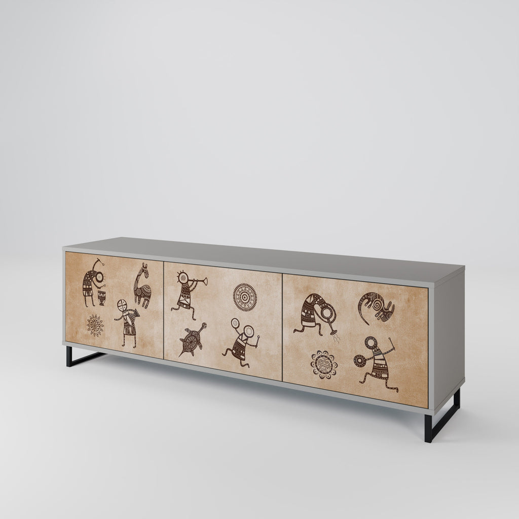 AFRICAN STYLE Móvel de TV com 3 Portas em Acabamento Cinzento