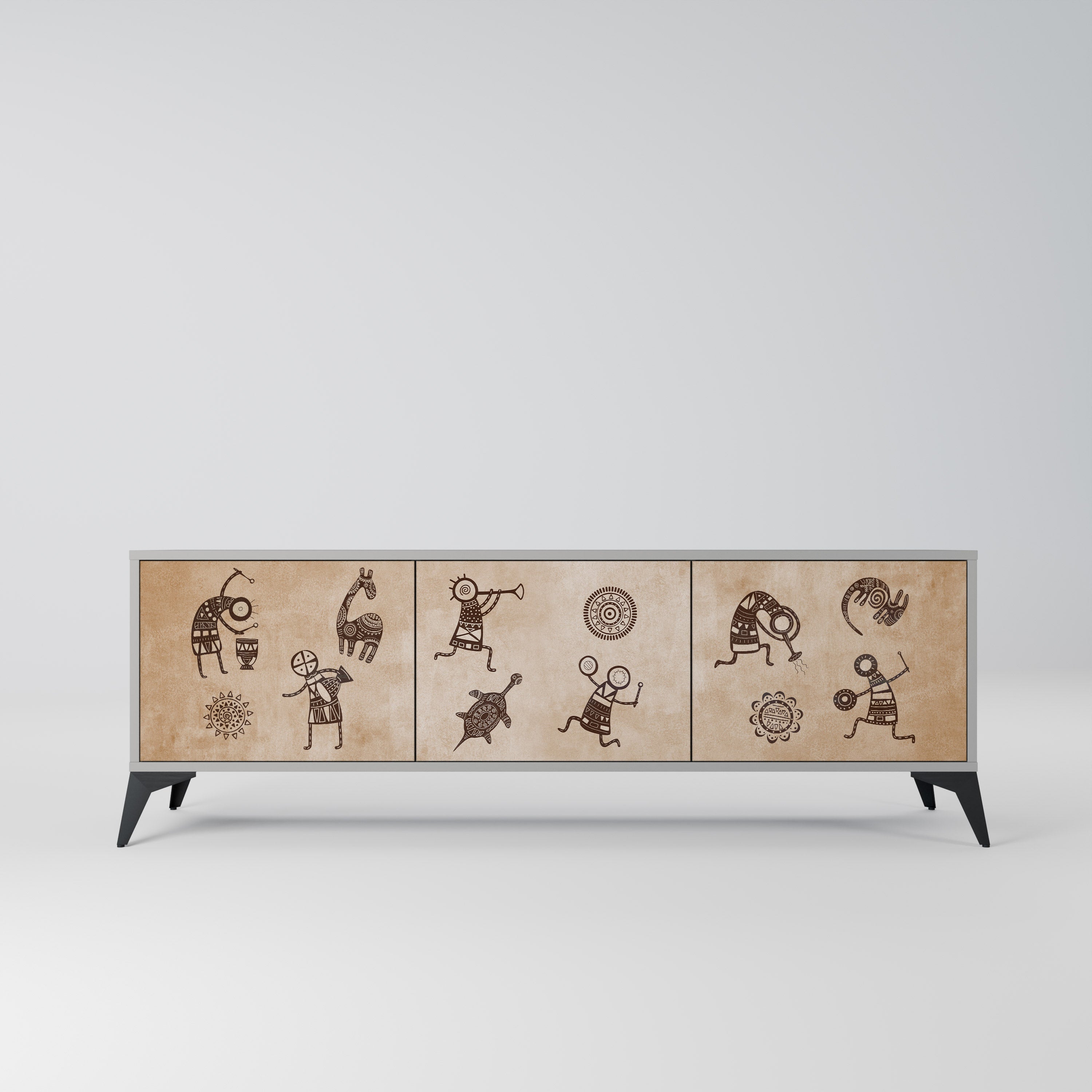 AFRICAN STYLE Móvel de TV com 3 Portas em Acabamento Cinzento