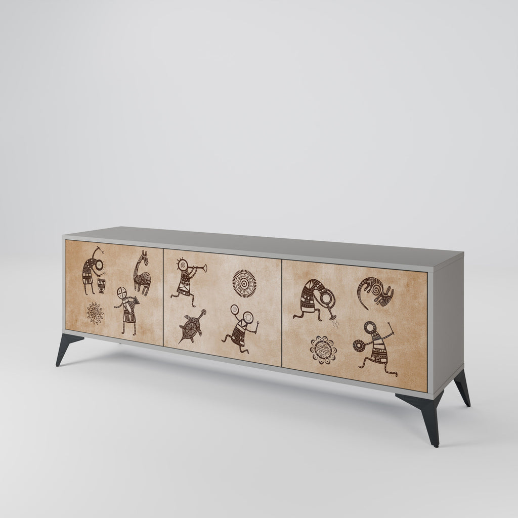 AFRICAN STYLE Móvel de TV com 3 Portas em Acabamento Cinzento