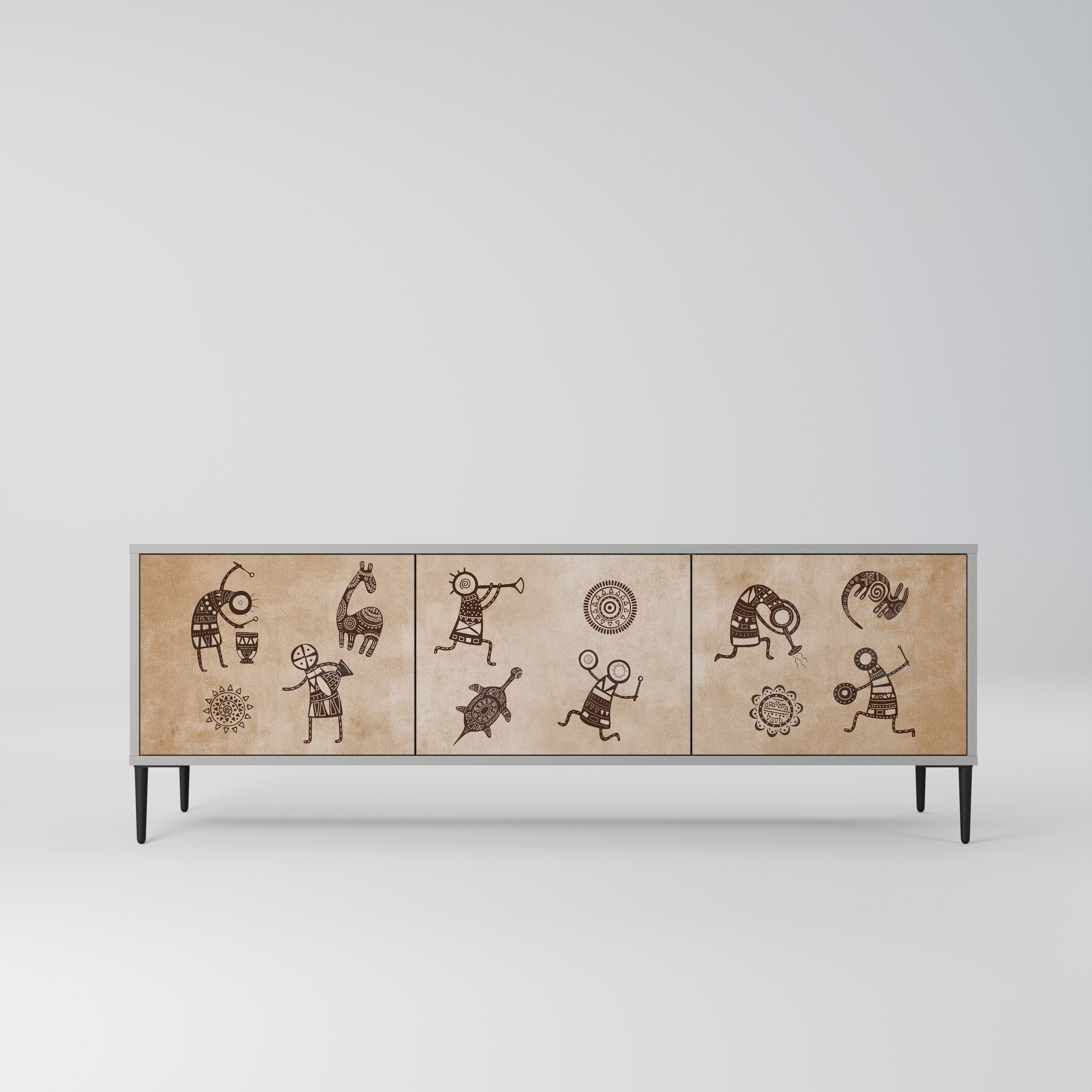 AFRICAN STYLE Móvel de TV com 3 Portas em Acabamento Cinzento