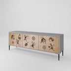 AFRICAN STYLE Móvel de TV com 3 Portas em Acabamento Cinzento