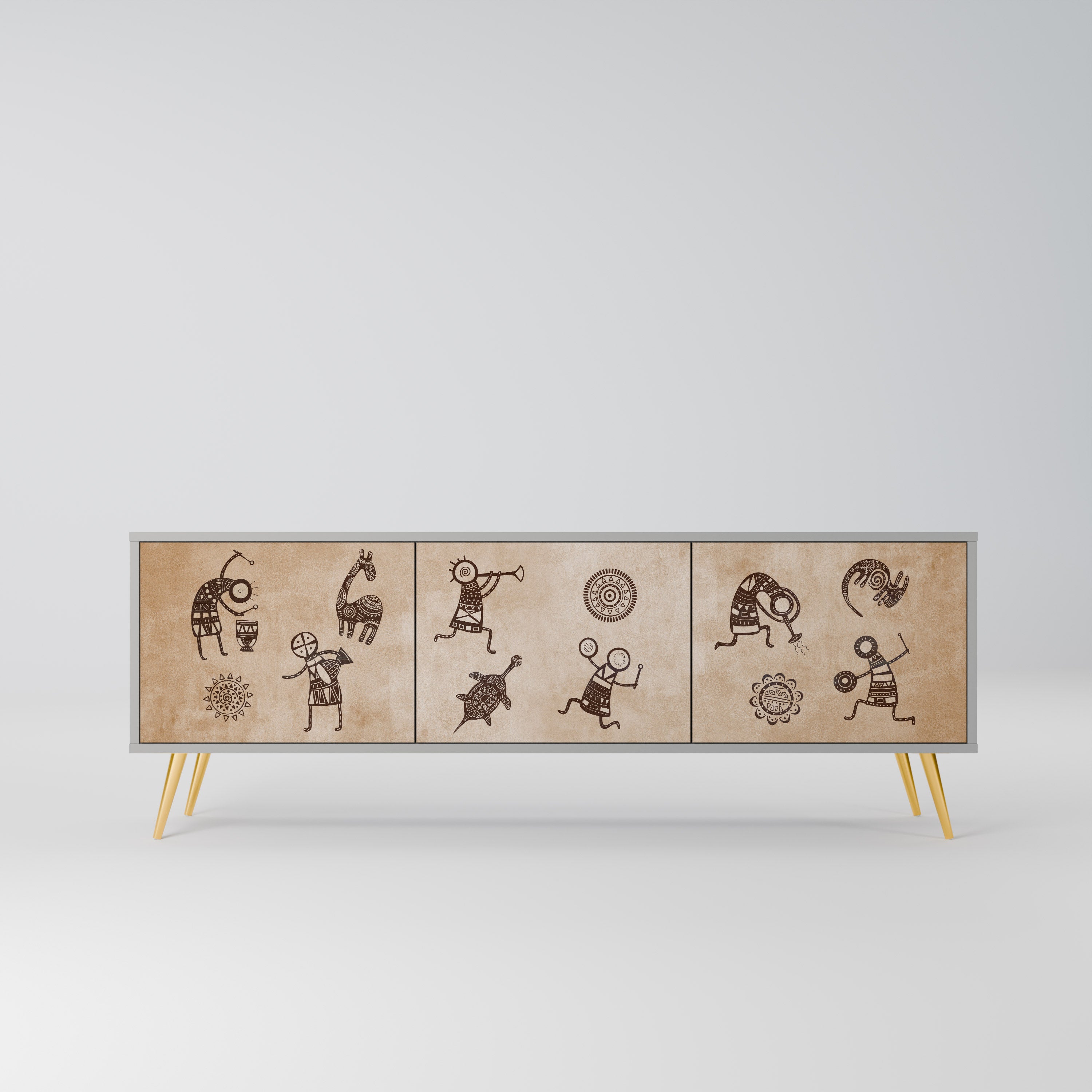 AFRICAN STYLE Móvel de TV com 3 Portas em Acabamento Cinzento