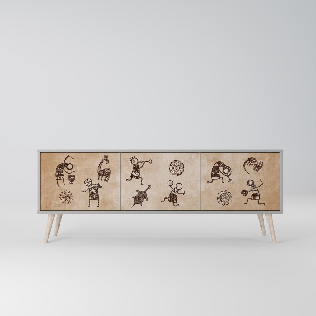 AFRICAN STYLE Móvel de TV com 3 Portas em Acabamento Cinzento