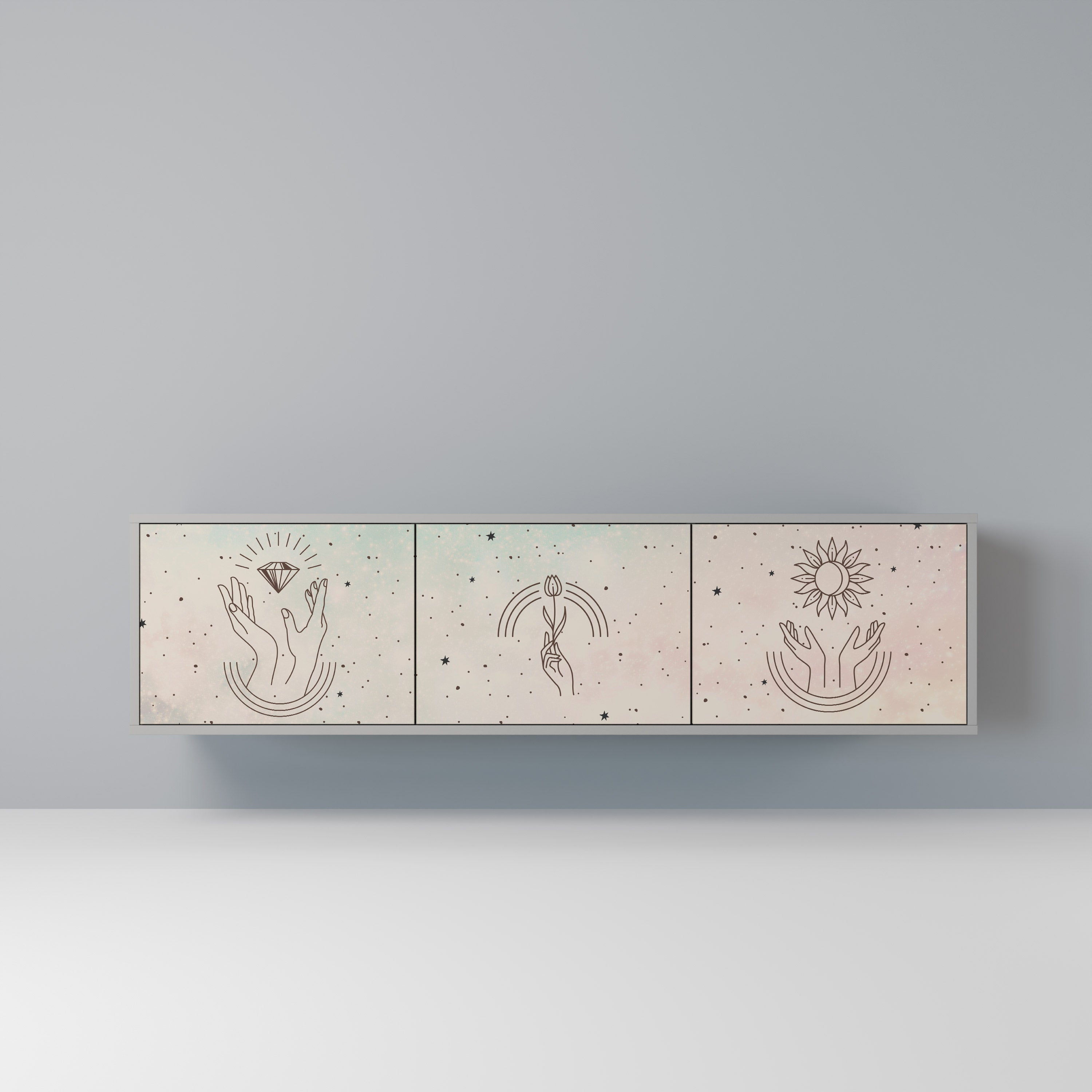 DELICATE BEAUTY Móvel de TV com 3 Portas em Acabamento Cinzento