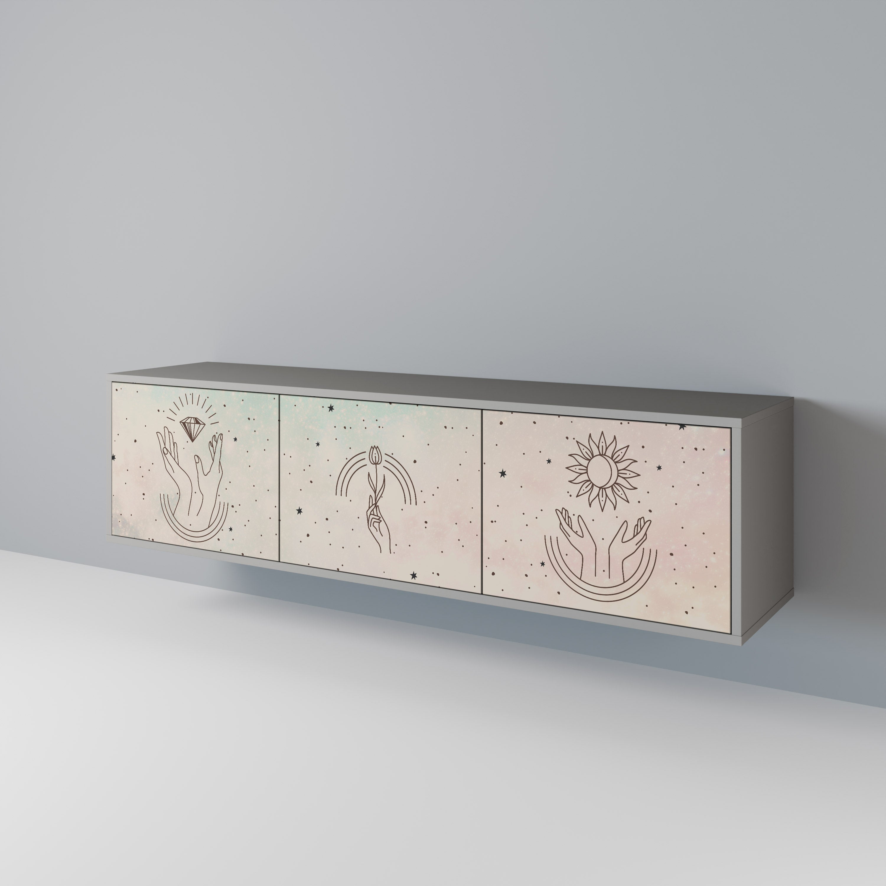 DELICATE BEAUTY Móvel de TV com 3 Portas em Acabamento Cinzento