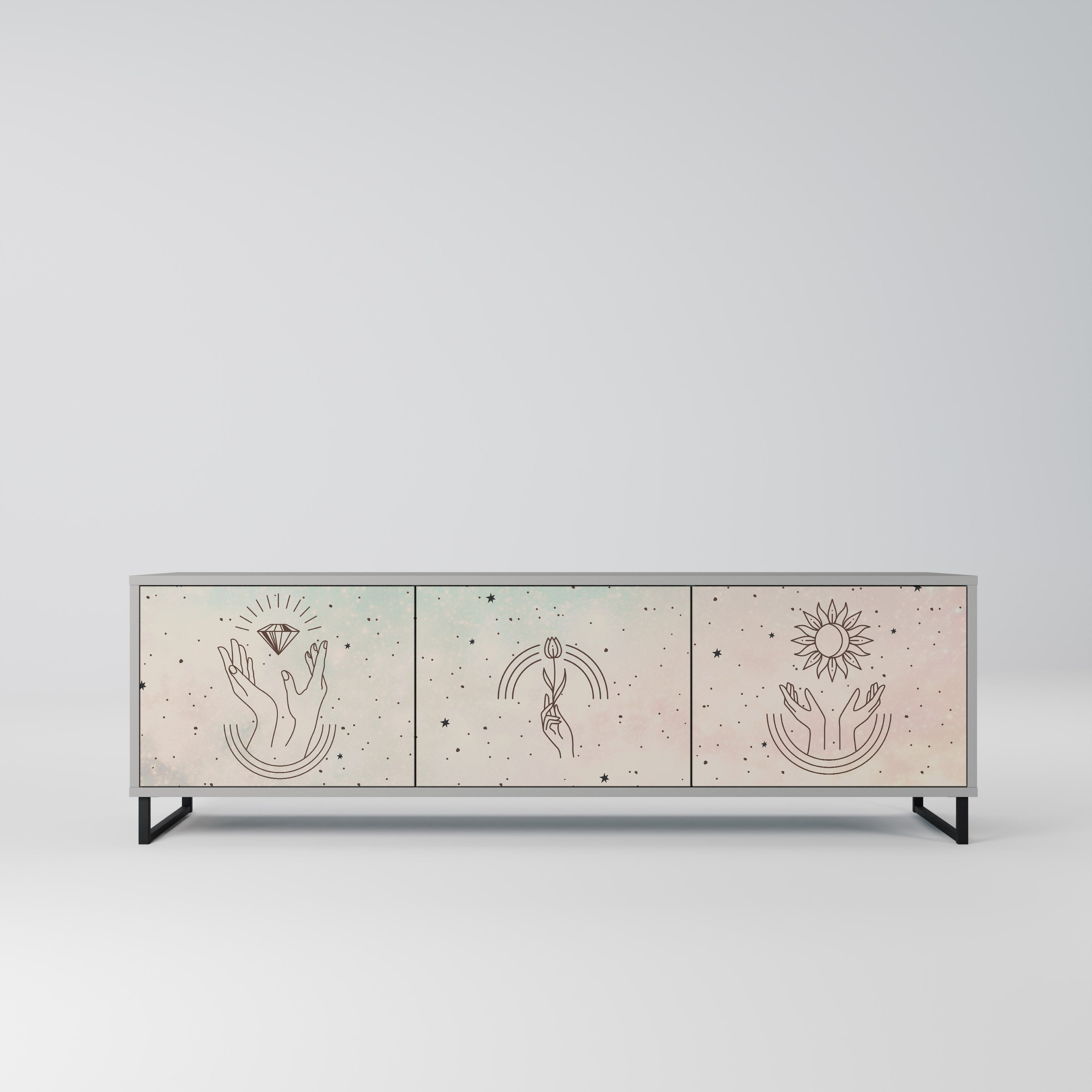 DELICATE BEAUTY Móvel de TV com 3 Portas em Acabamento Cinzento