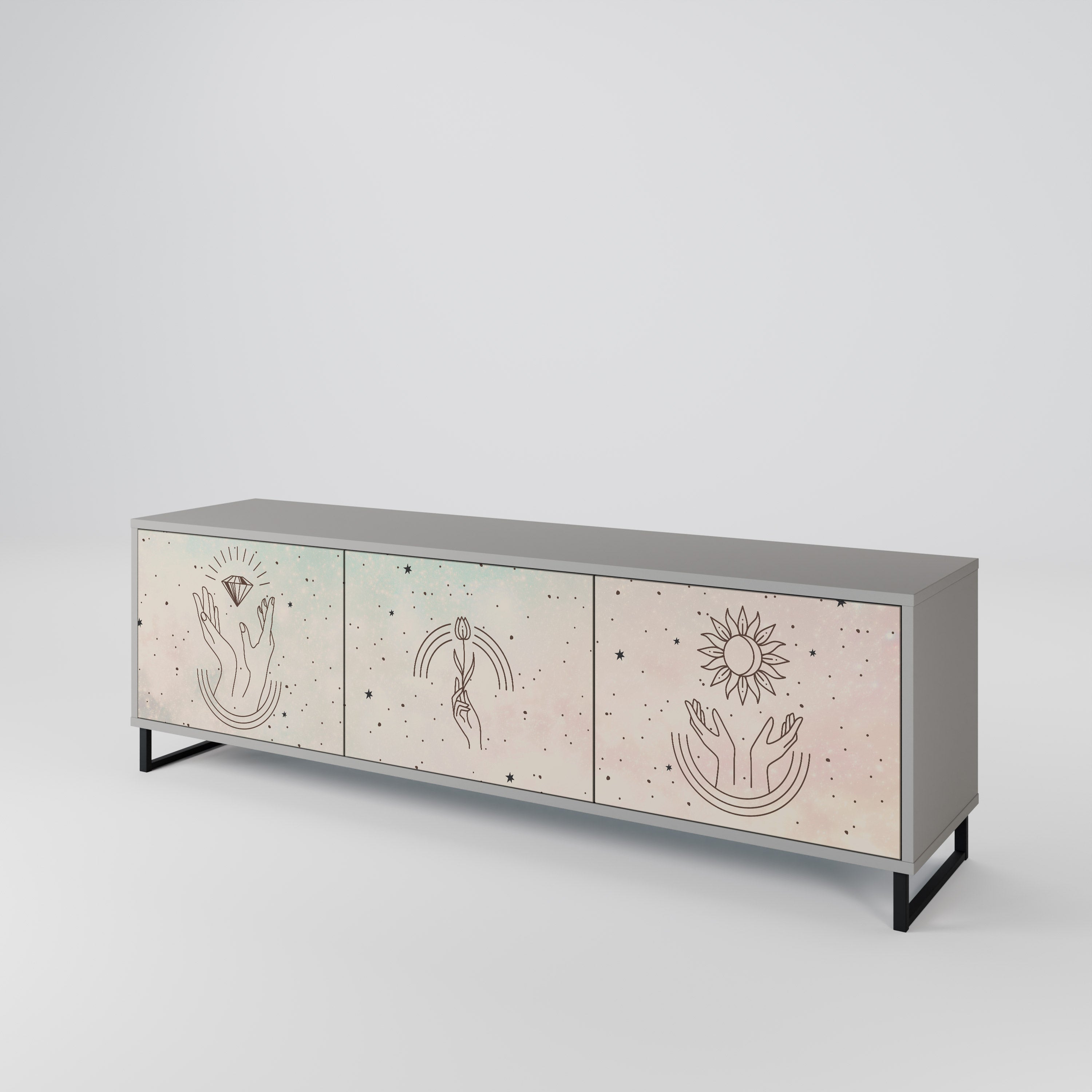 DELICATE BEAUTY Móvel de TV com 3 Portas em Acabamento Cinzento