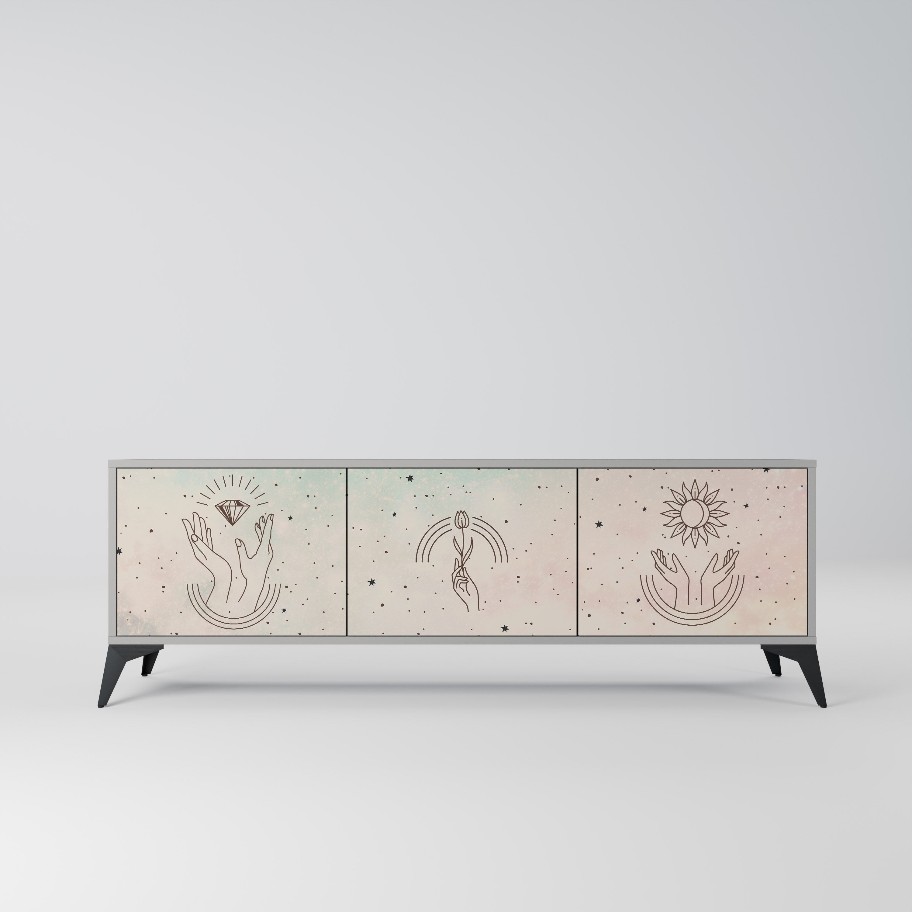 DELICATE BEAUTY Móvel de TV com 3 Portas em Acabamento Cinzento