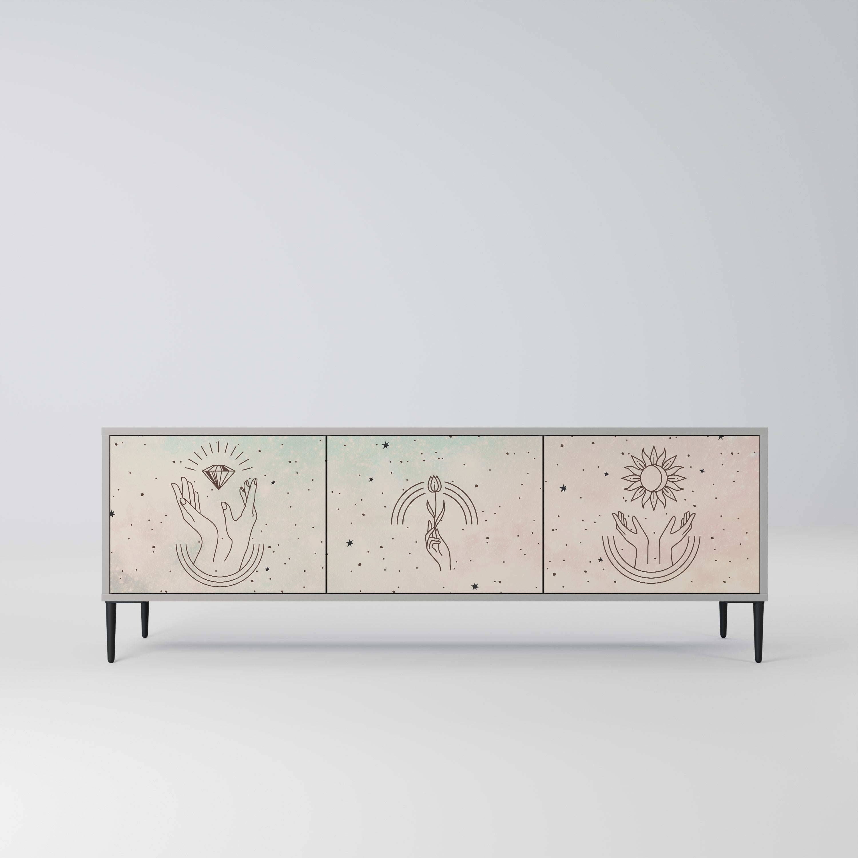 DELICATE BEAUTY Móvel de TV com 3 Portas em Acabamento Cinzento