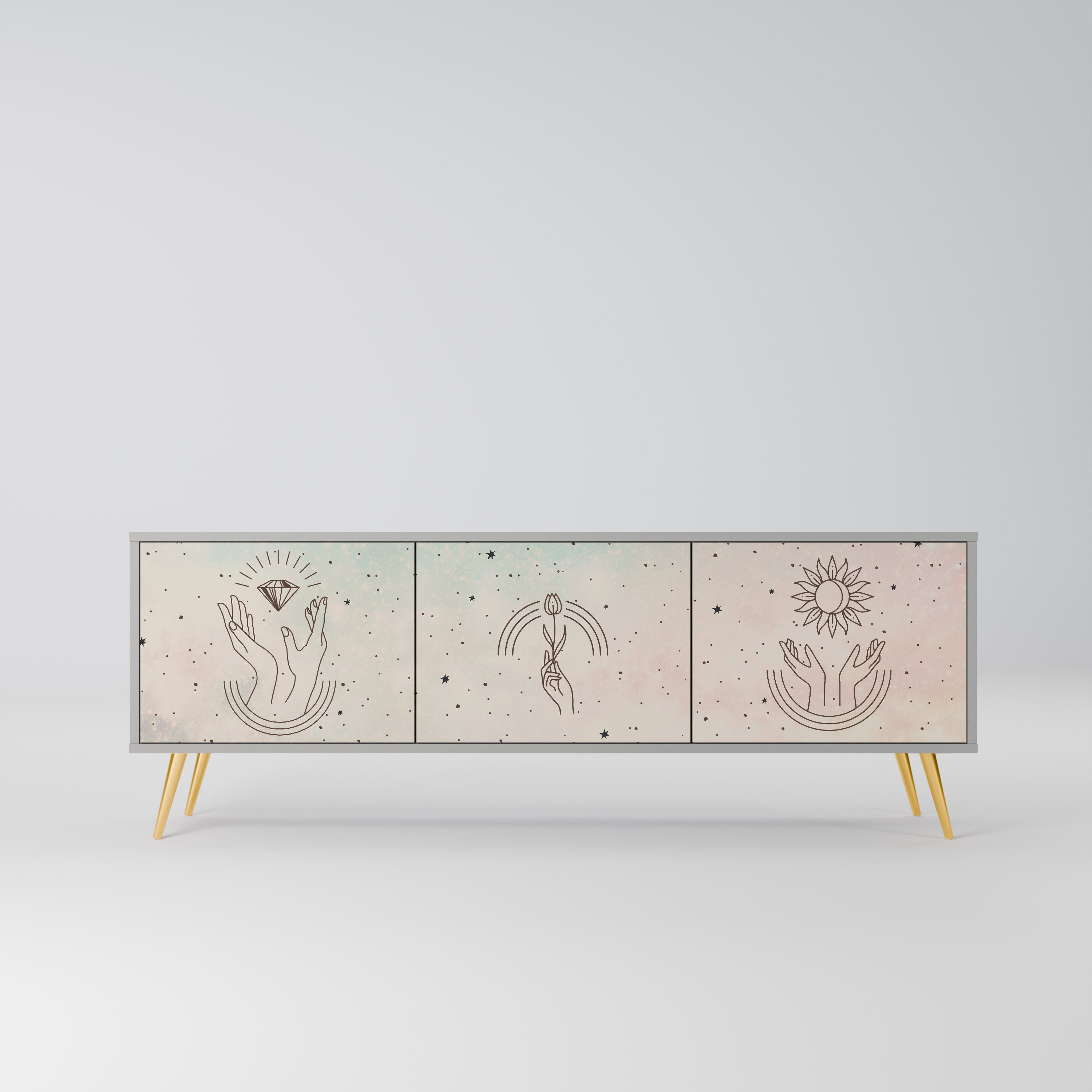 DELICATE BEAUTY Móvel de TV com 3 Portas em Acabamento Cinzento